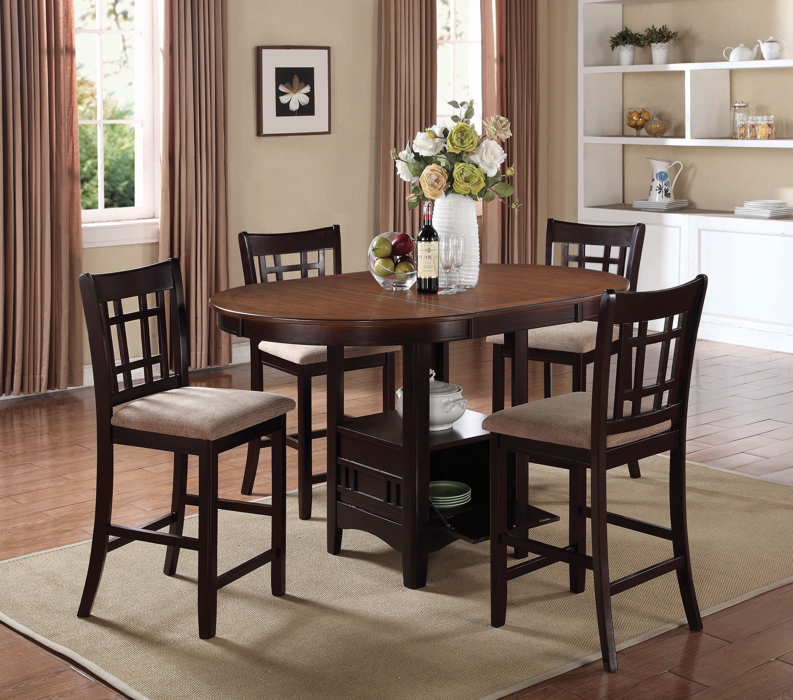 Lavon 5-Piece Light Chestnut and Espresso Counter Height Dining Set