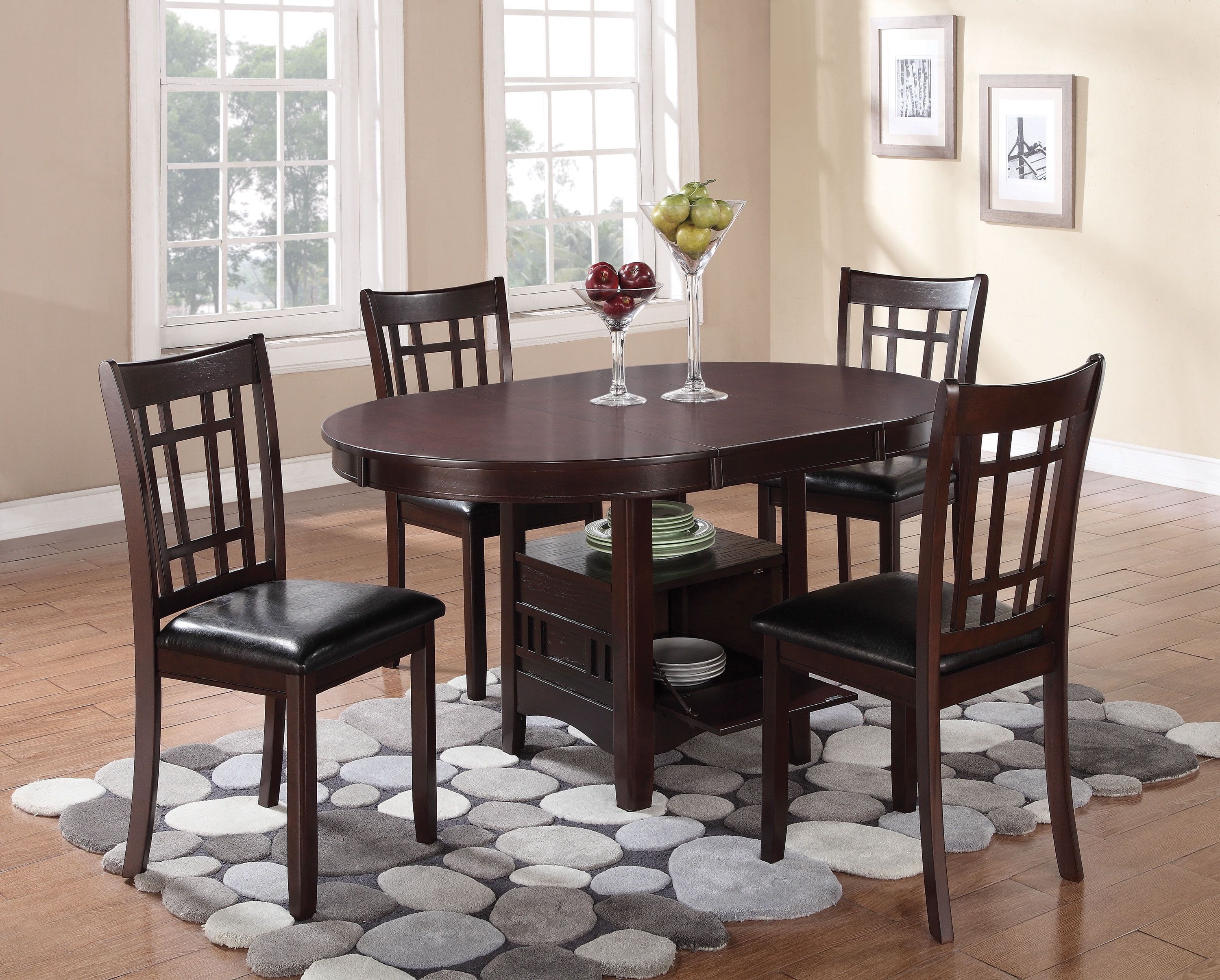 Espresso and Black 5-Piece Dining Set with Storage Table