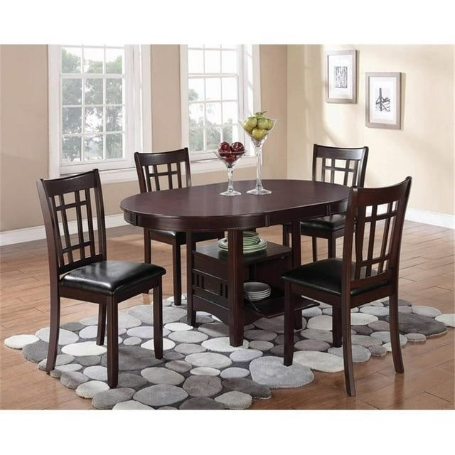 Espresso and Black 5-Piece Dining Set with Storage Table