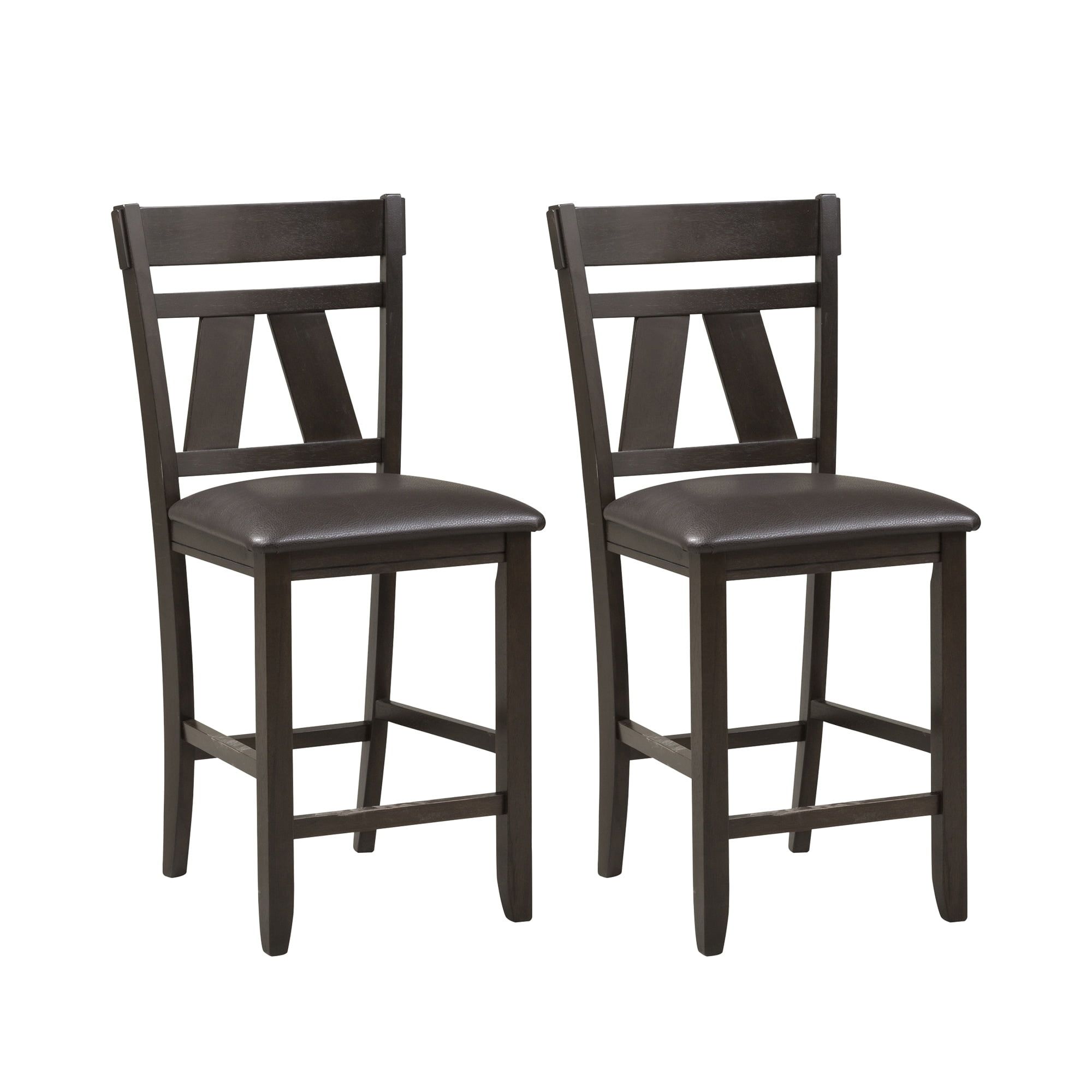 Espresso Wood Splat Back Counter Chairs with PVC Upholstery, Set of 2