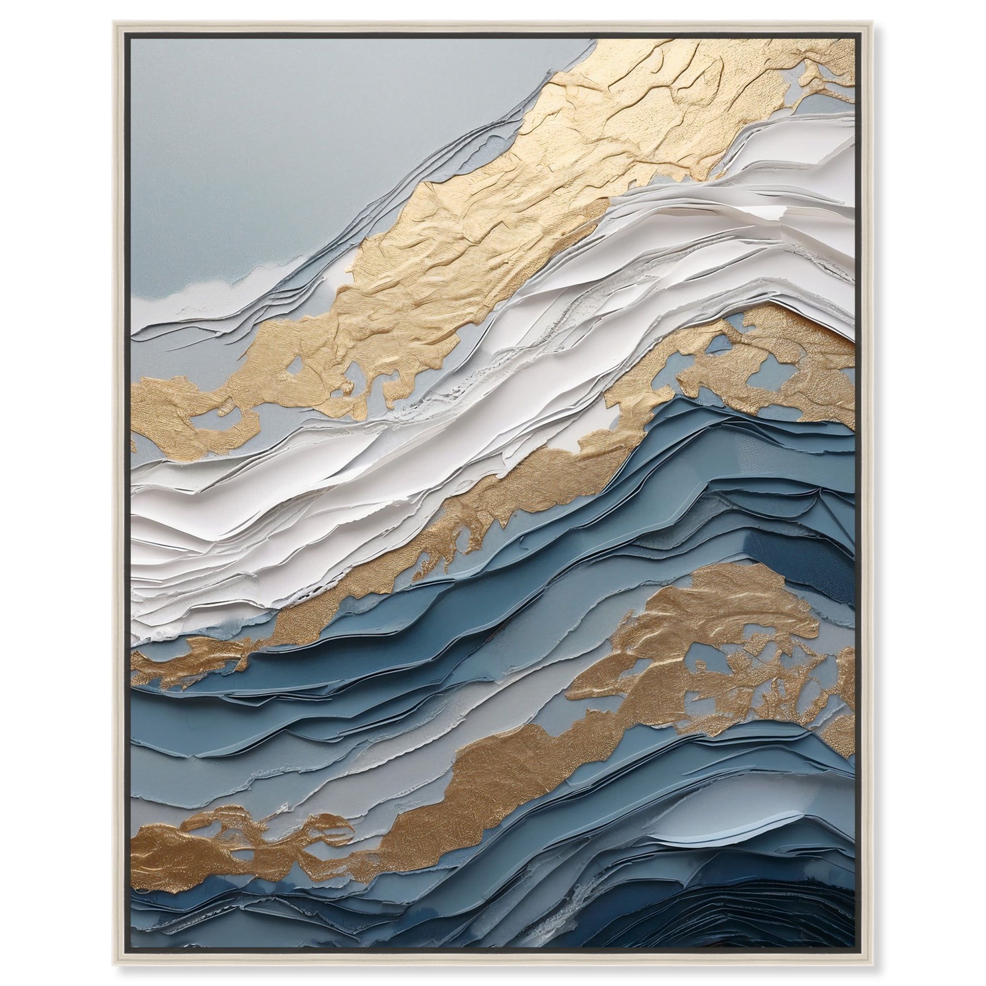 Layers of Glam Blue Abstract Canvas Wall Art with Silver Frame