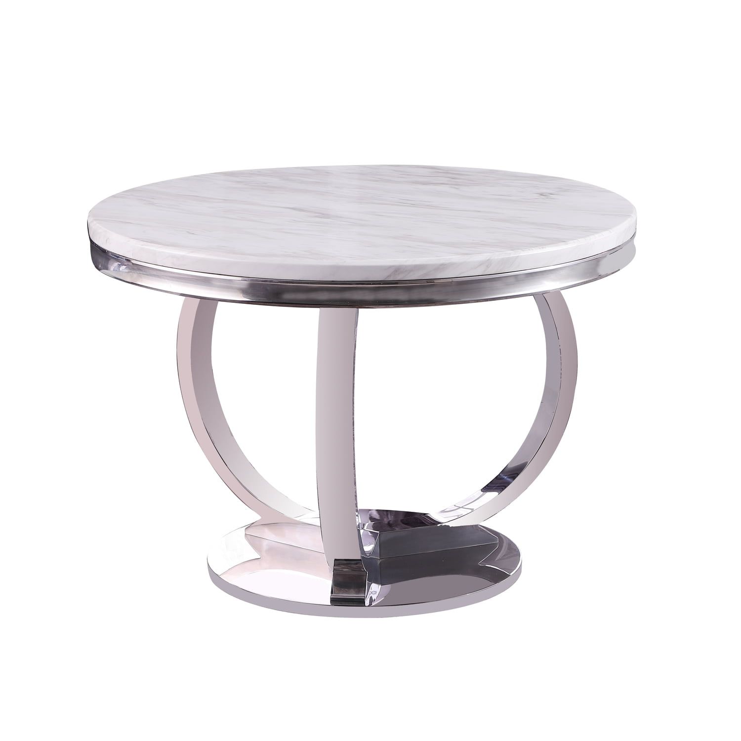 Layla White Faux Marble Round Dining Table with Steel Base