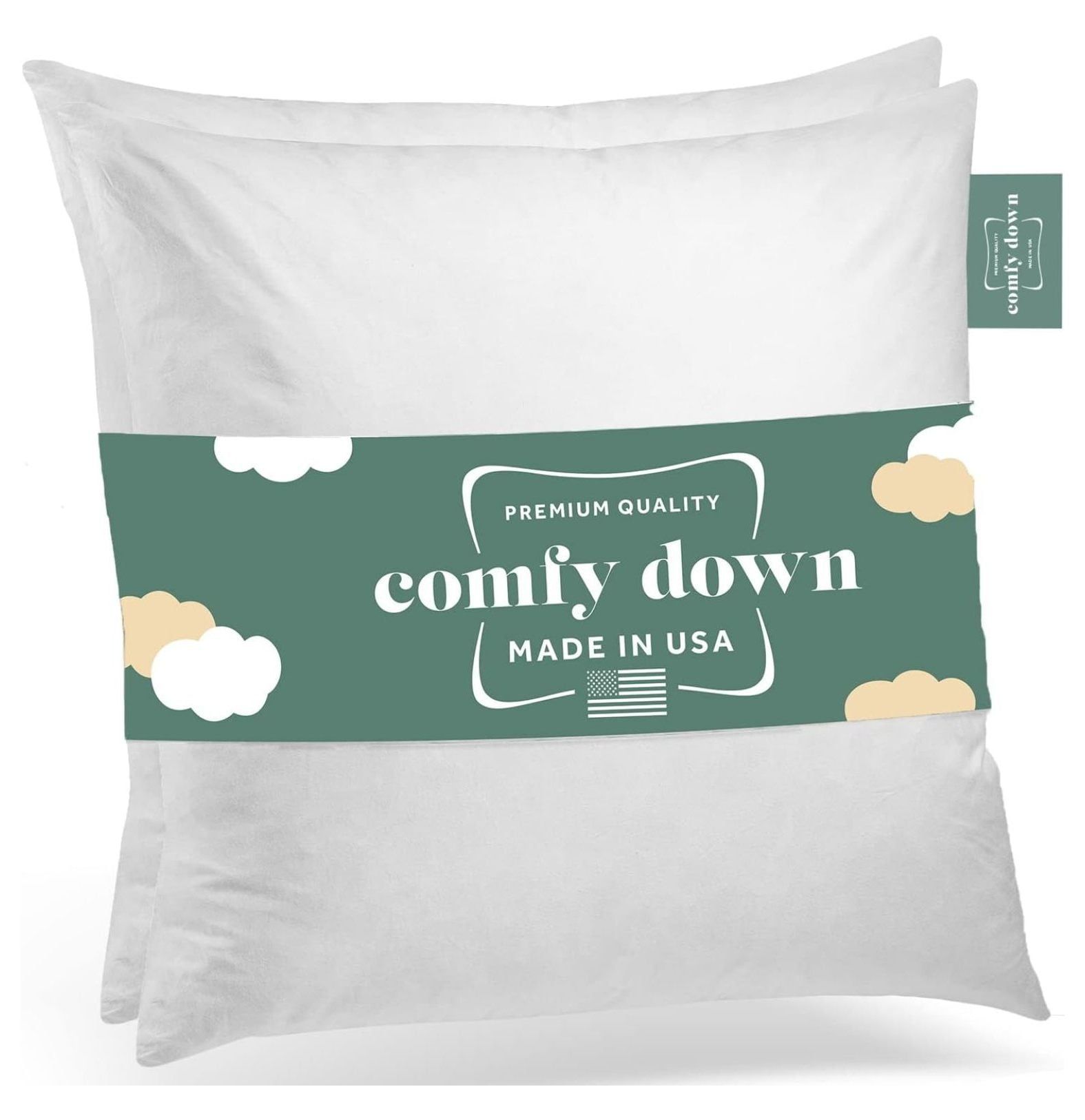 18x18 White Cotton Down Feather Throw Pillow Set