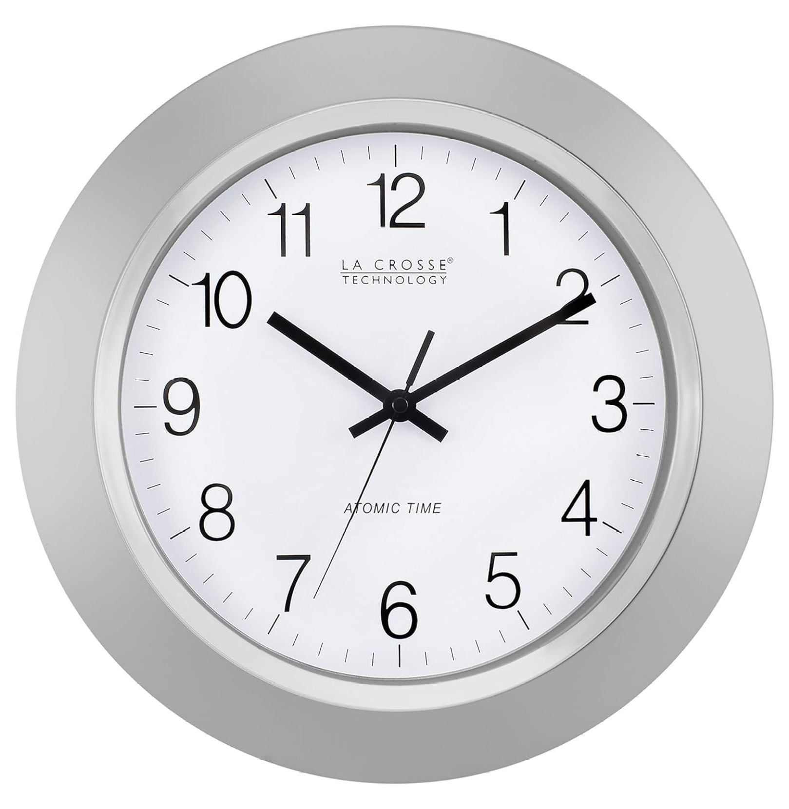 14-Inch Silver Atomic Analog Wall Clock with Black Numerals