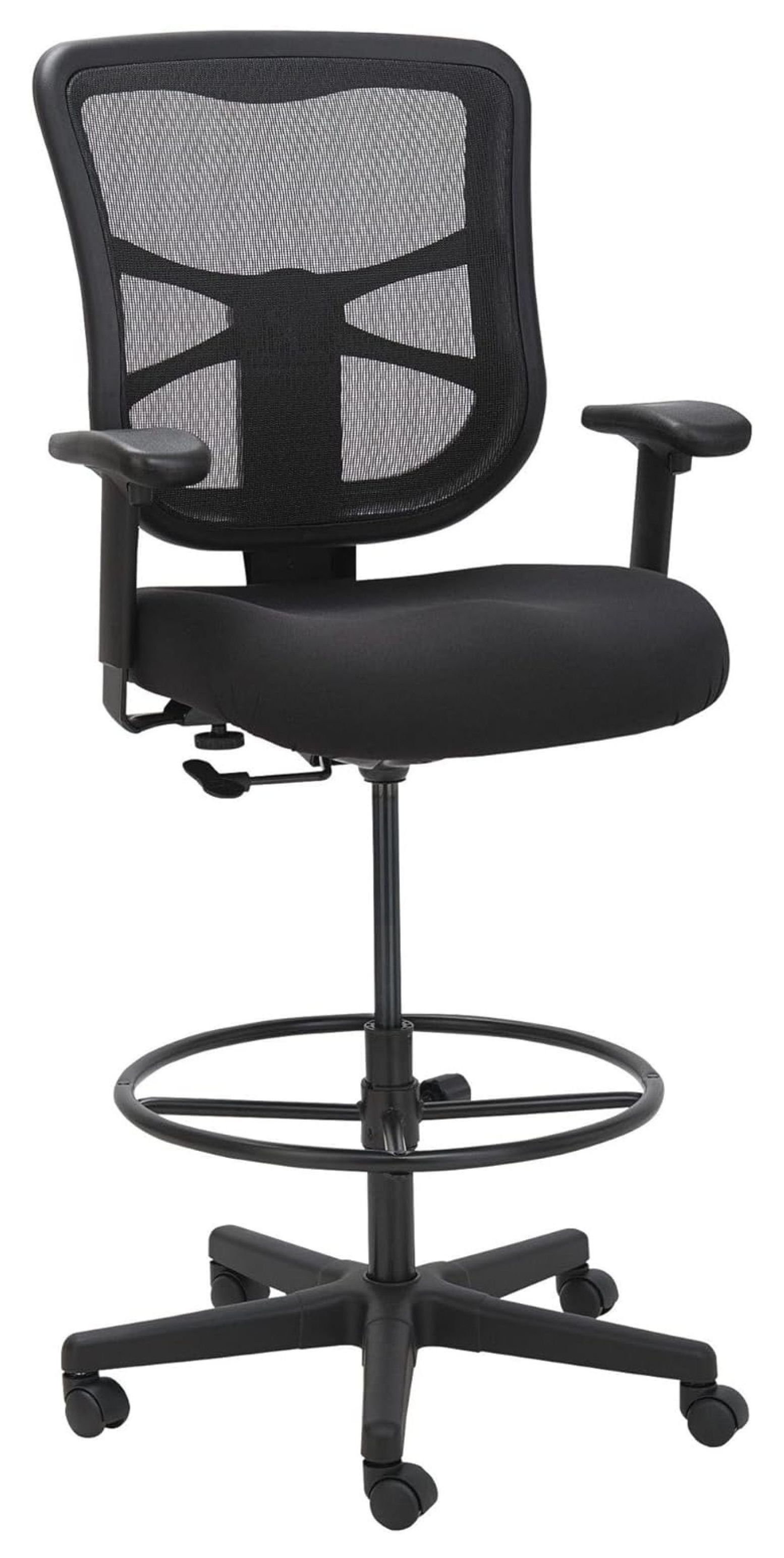 ErgoFlex Black Mesh Drafting Stool with Adjustable Arms