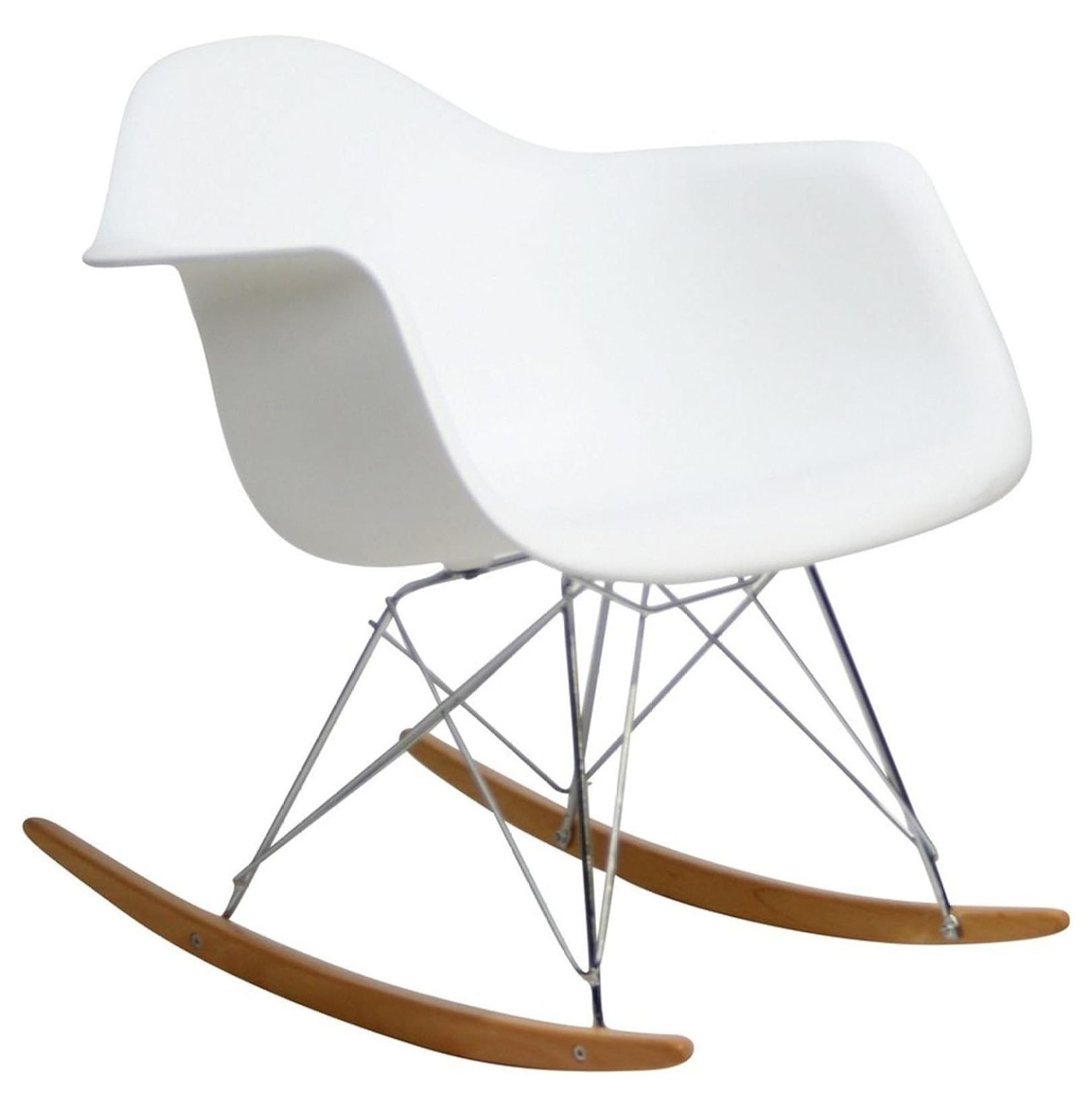 Contemporary White Molded Plastic Rocker with Solid Wood Base