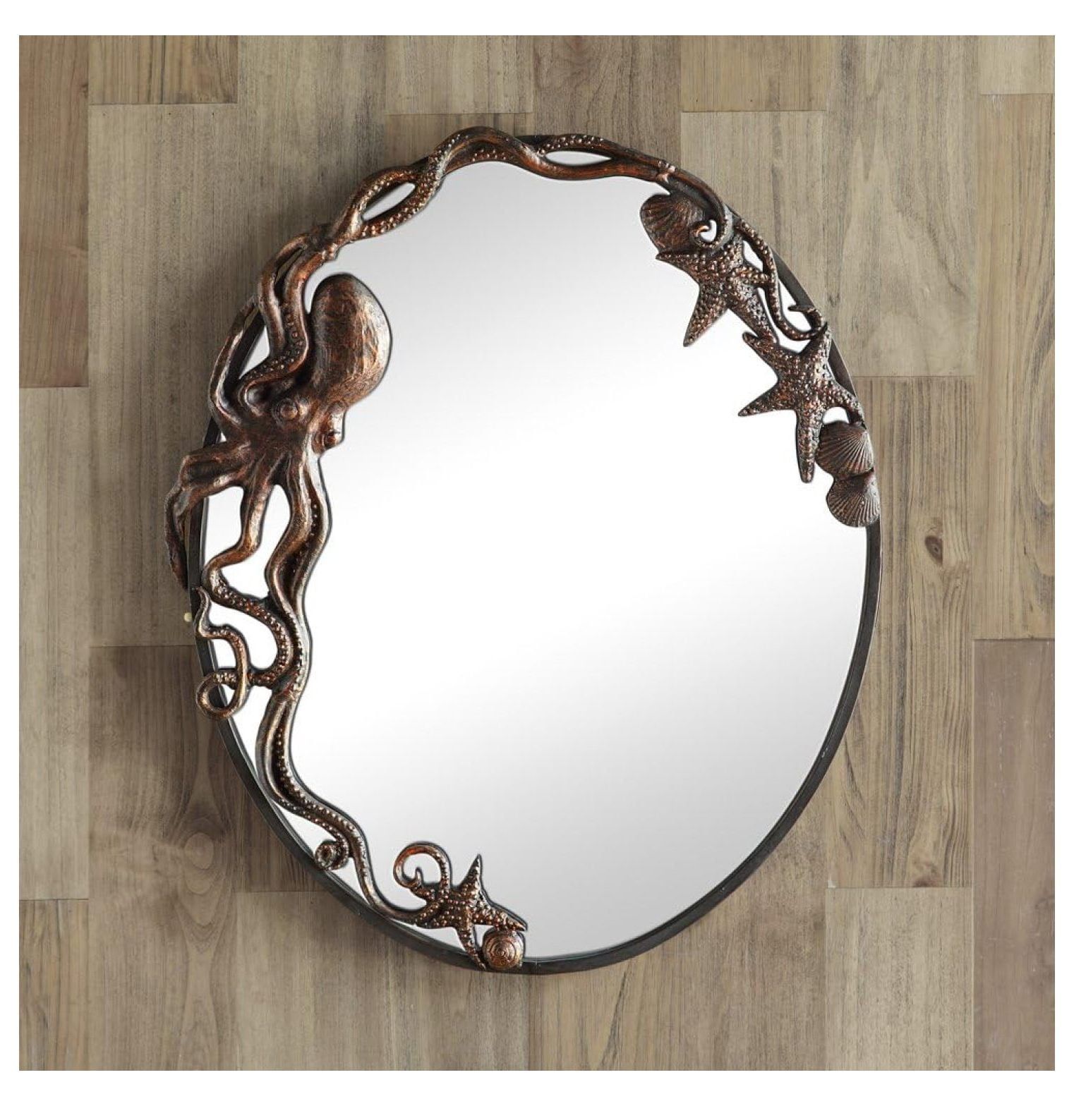 Coastal Charm Bronze Iron Oval Wall Mirror 26"x21.5"