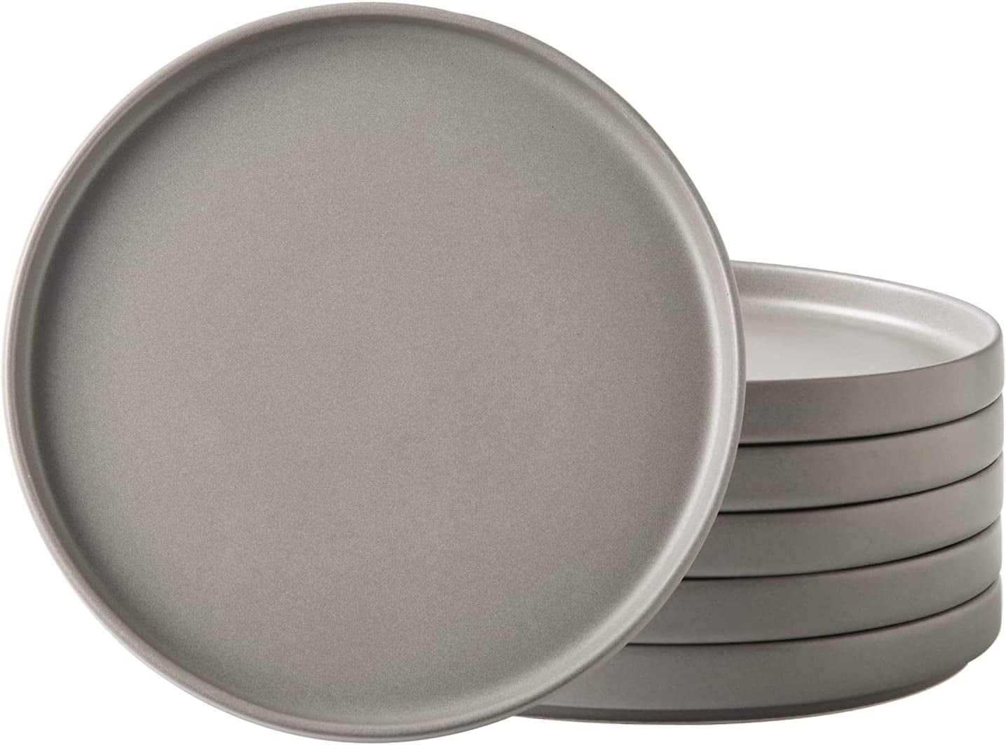 Matte Gray Porcelain 8-Inch Round Salad and Dessert Plates Set of 6