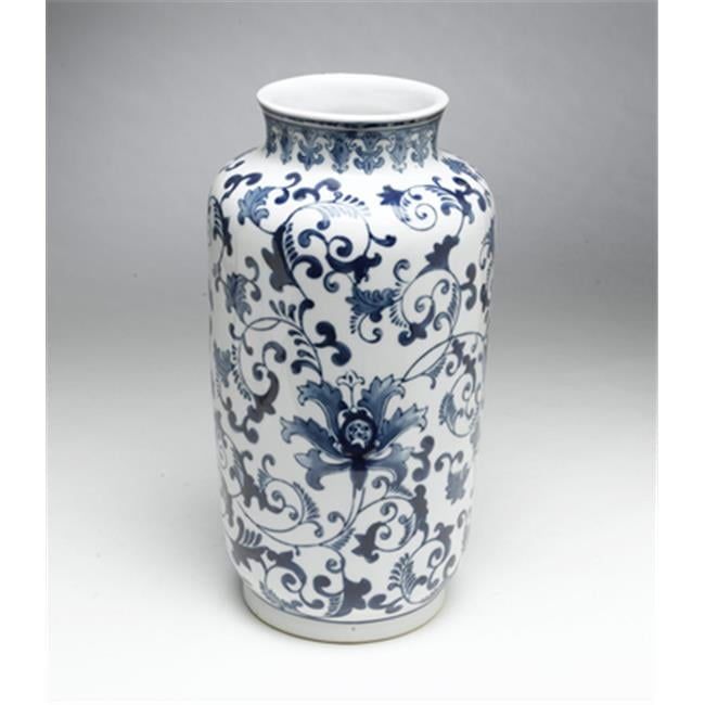 Elegant Porcelain Bouquet Vase in Blue & White with Scrollwork Design