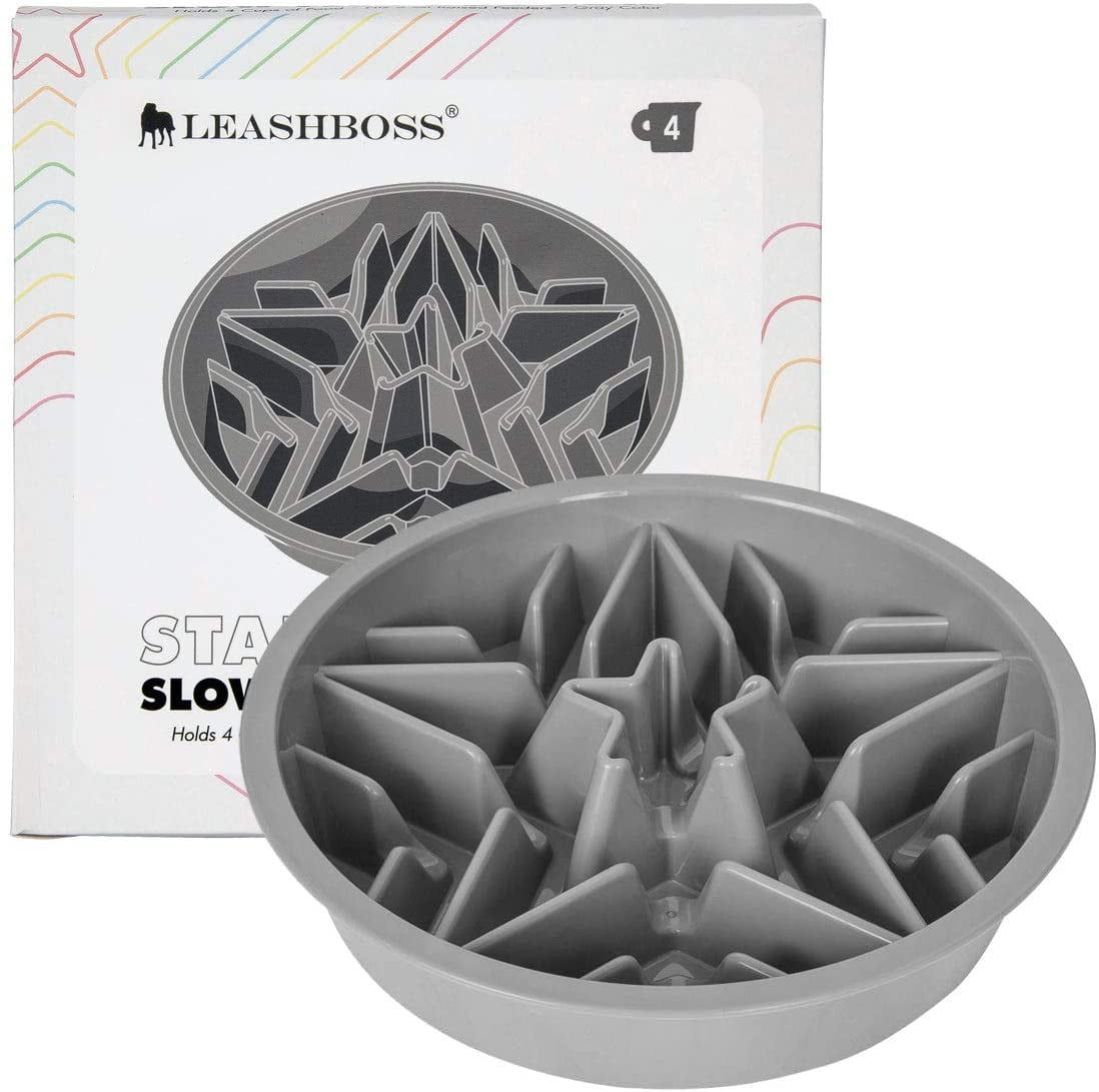 Gray Slow Feed Dog Bowl with Raised Maze for Elevated Feeders