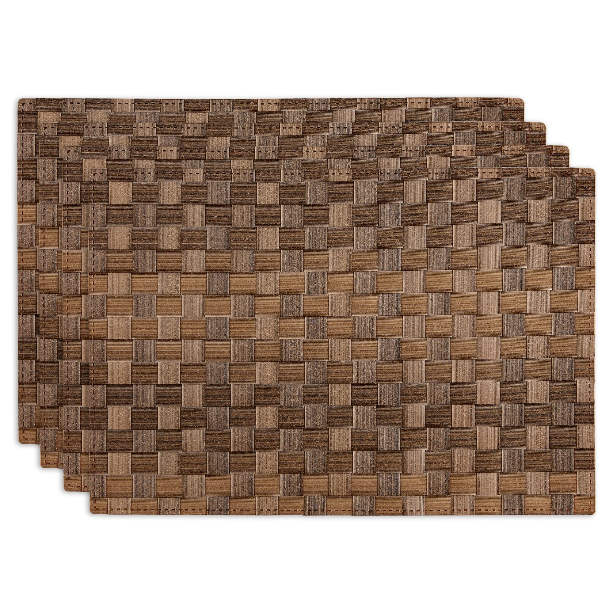 Brown Basketweave Woven Vinyl Rectangle Placemats, 17.75x11.75, Set of 4