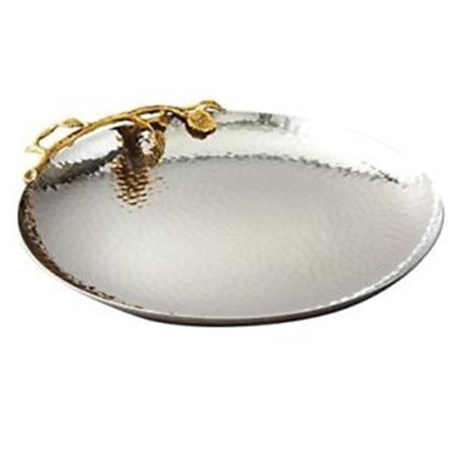 Golden Vine Hammered Stainless Steel Round Tray