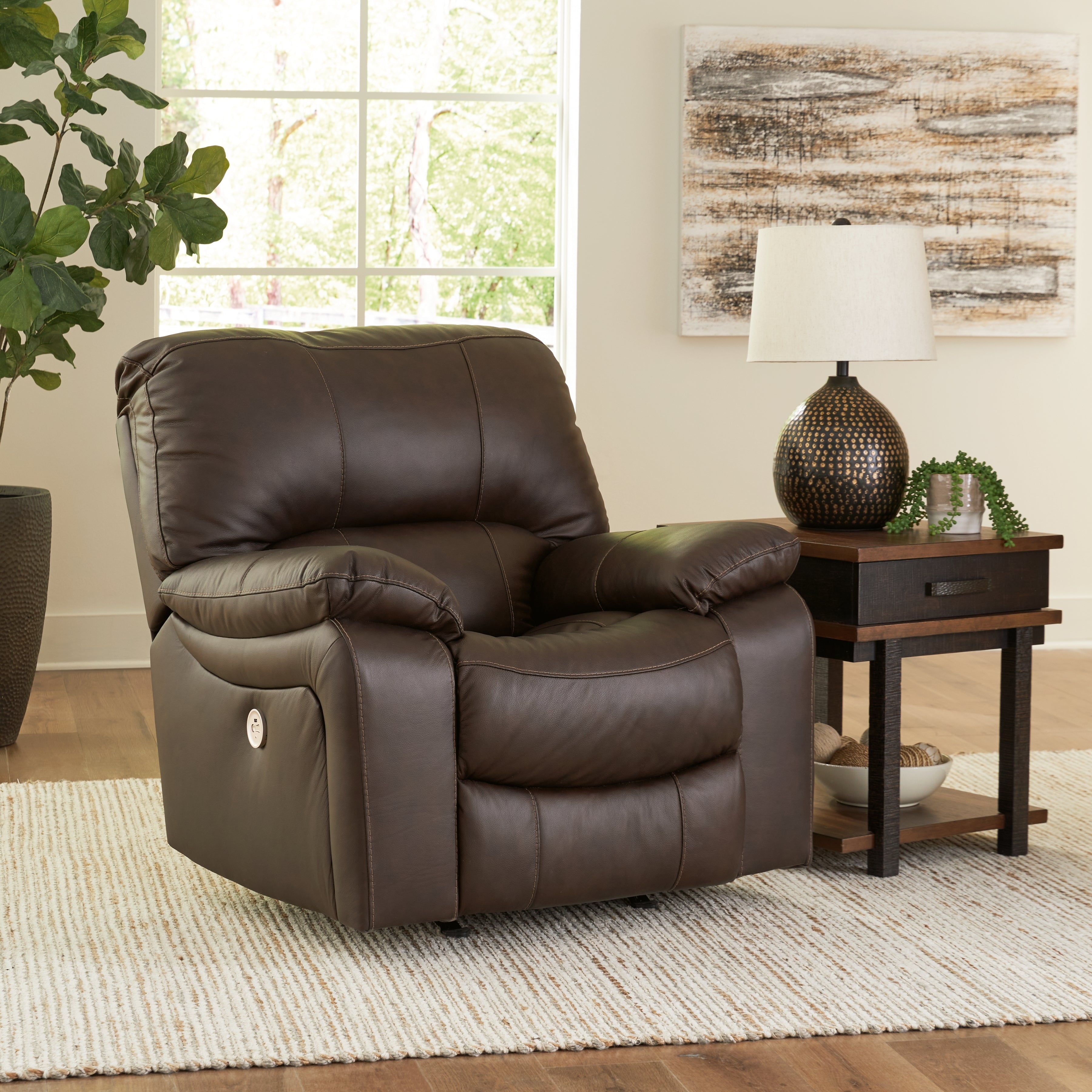 Dark Brown Leather Power Recliner with USB Port