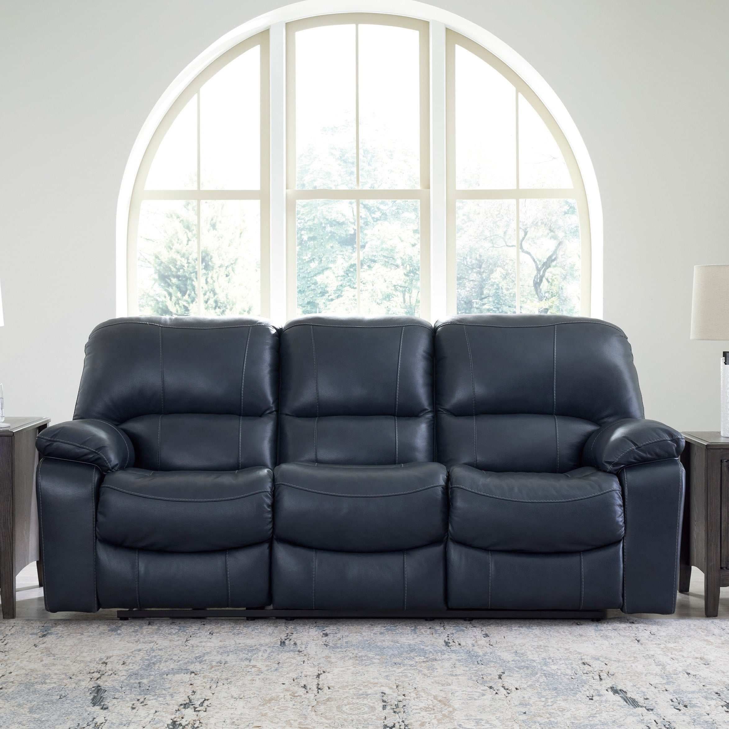 Black Faux Leather Power Reclining Sofa with Ottoman