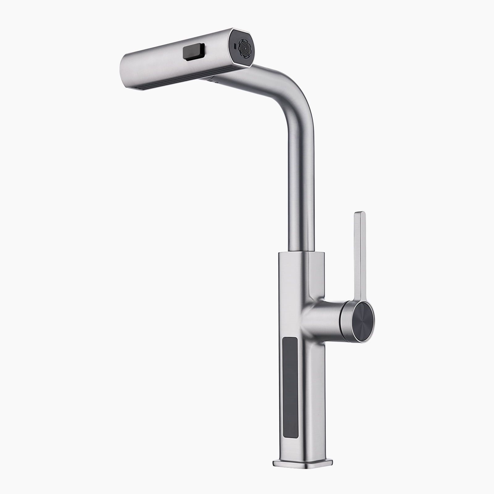 Brushed Nickel Pull-Out Waterfall Kitchen Faucet with Temperature Display