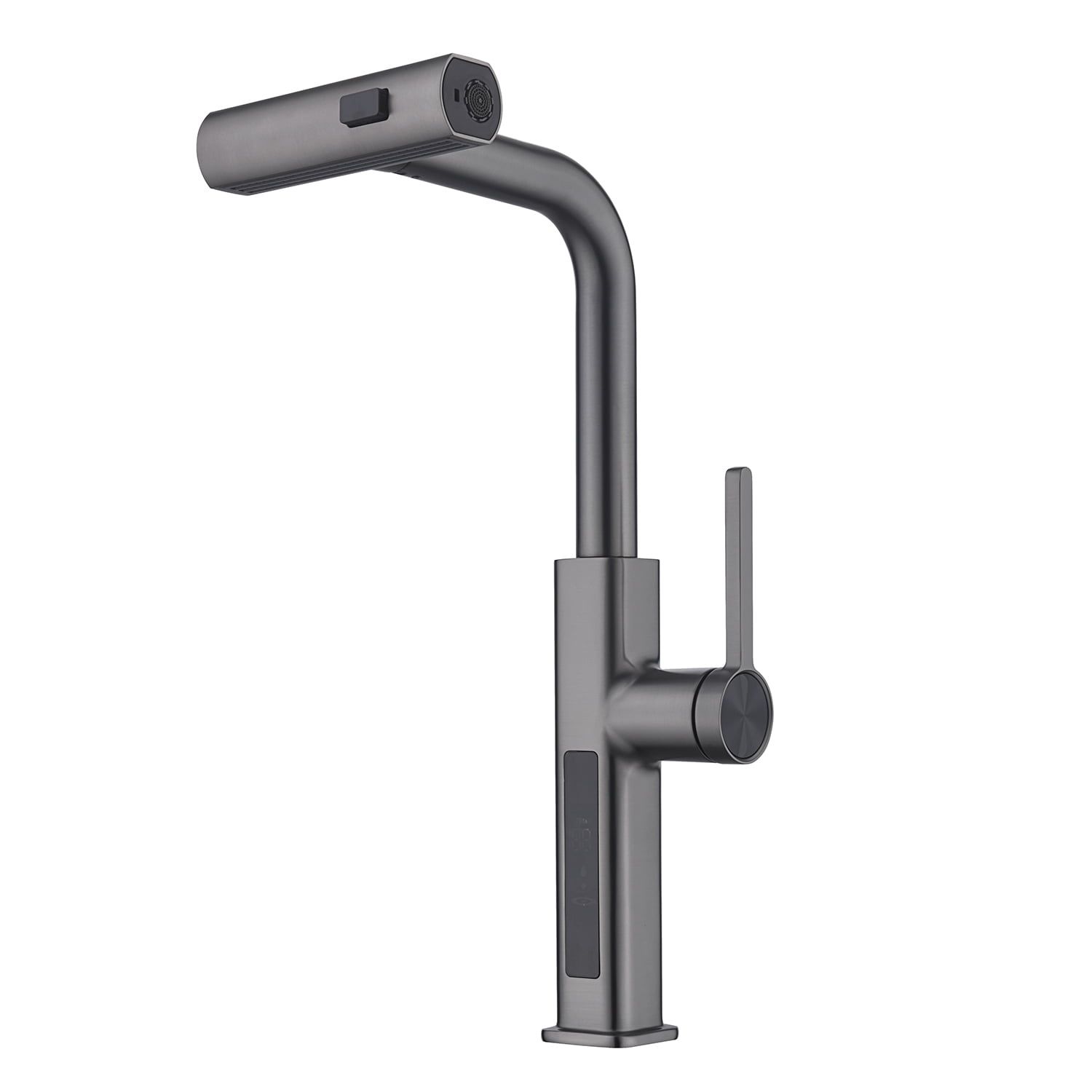 Grey Stainless Steel Pull-Out Waterfall Kitchen Faucet with Temperature Display