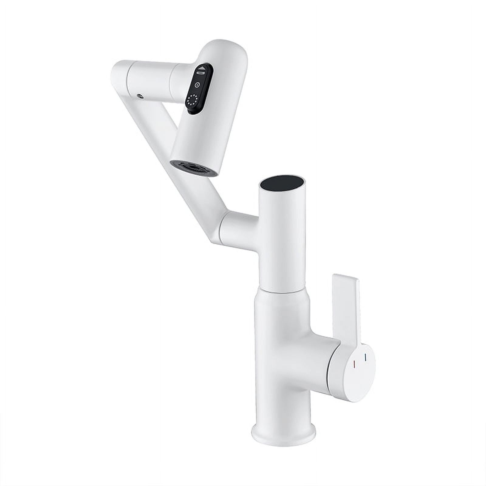 White Rotatable Bathroom Faucet with Temperature Display and Triple Water Modes