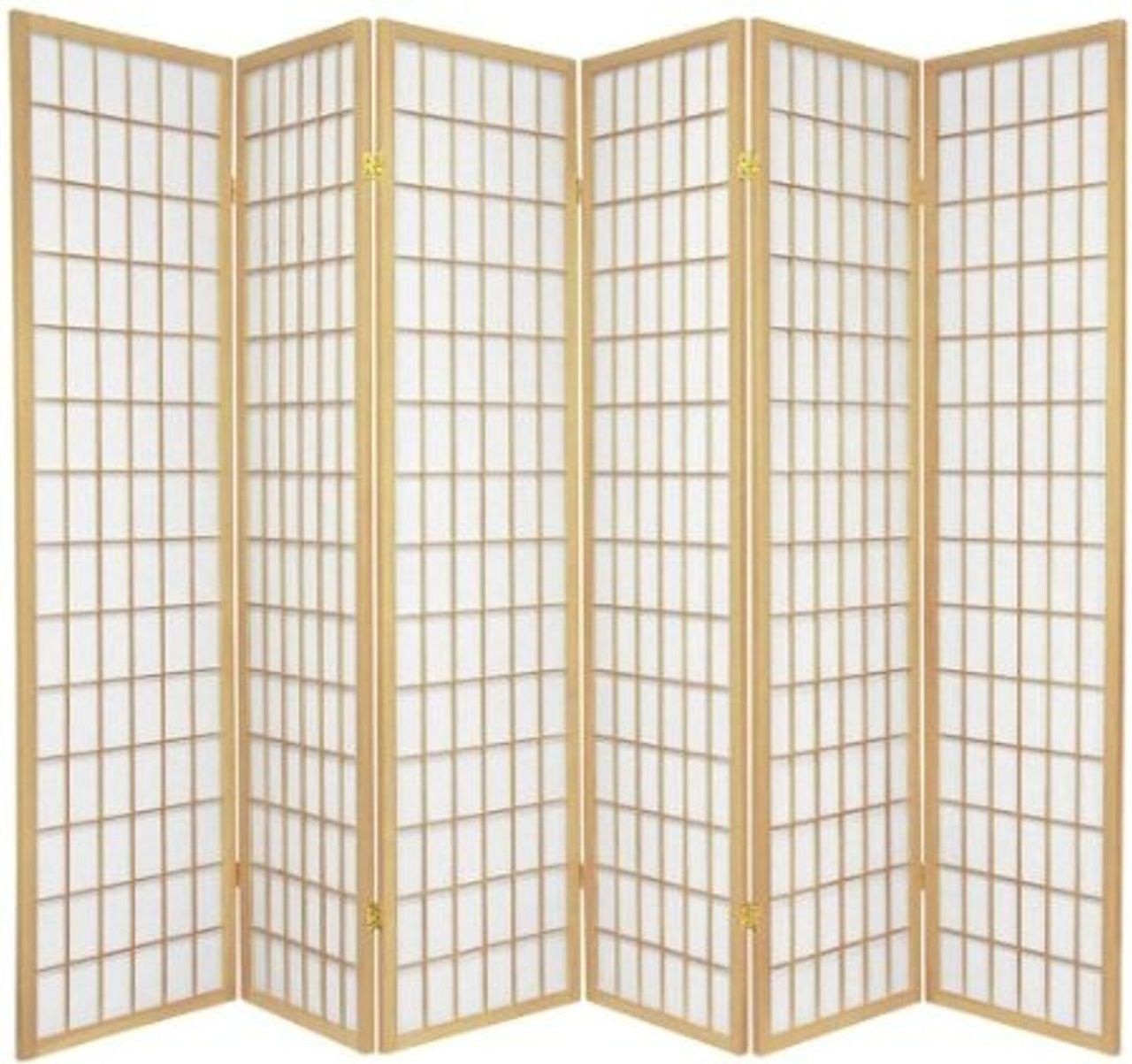 Natural Wood 6-Panel Shoji Room Divider Screen