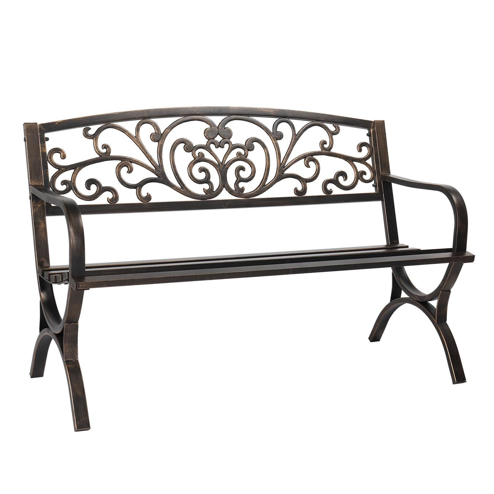 Bronze Cast Iron Floral Design Outdoor Garden Bench