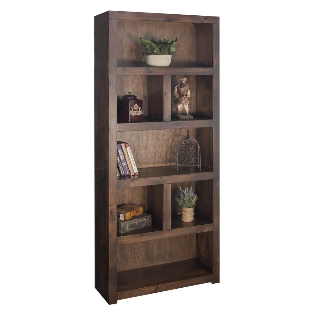 Sausalito Knotty Alder 79" Whiskey Finish Rustic Bookcase