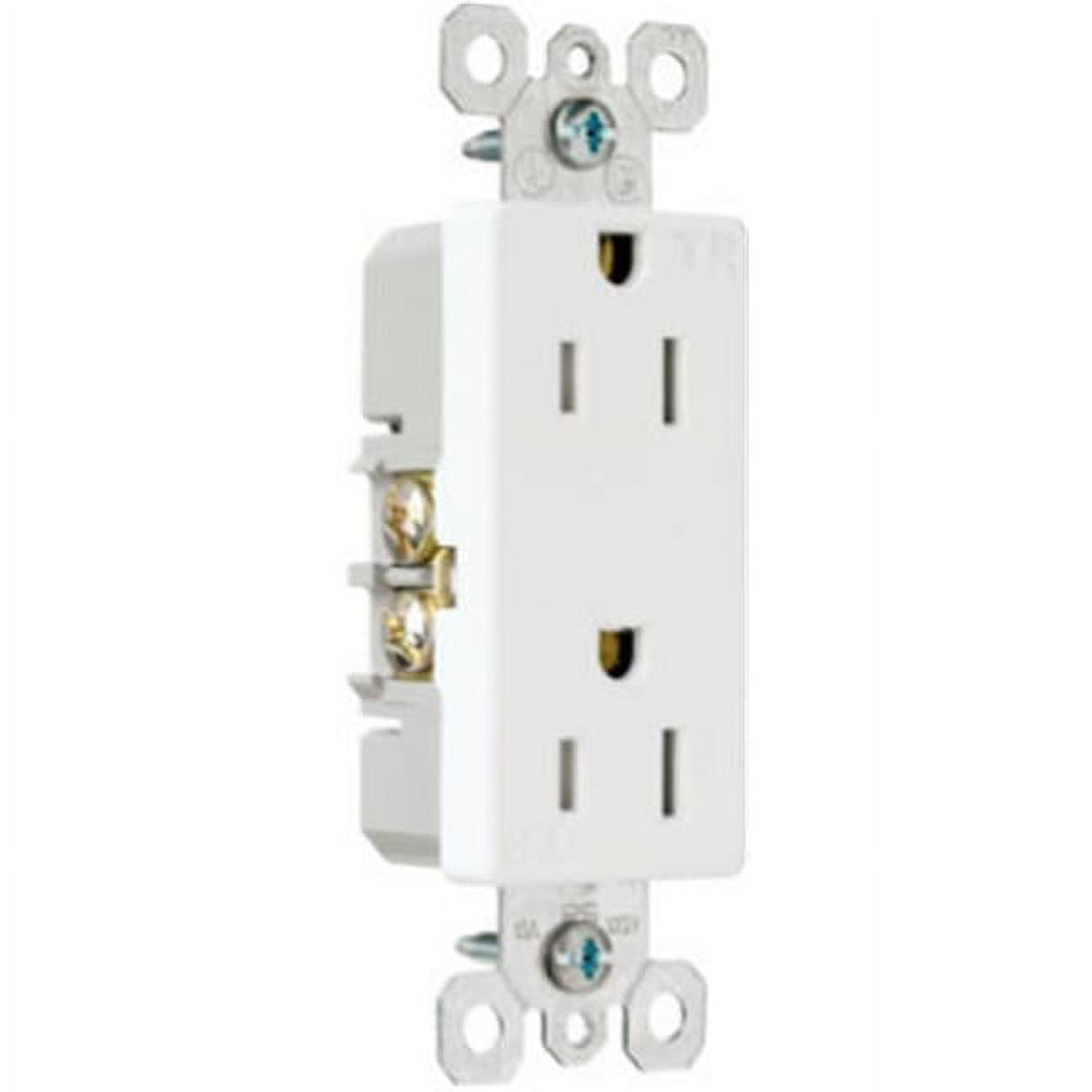 White Tamper-Resistant Duplex Outlet with Thermoplastic Faceplate