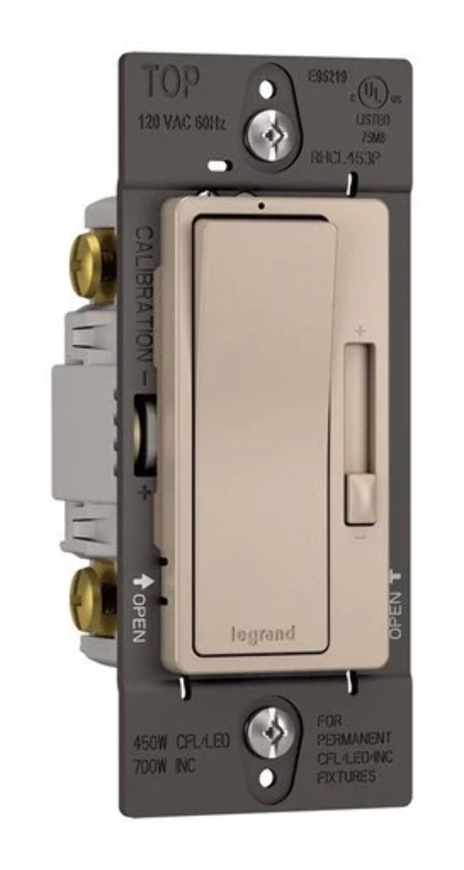 Nickel Single Pole Slide Dimmer Switch with Locator Light