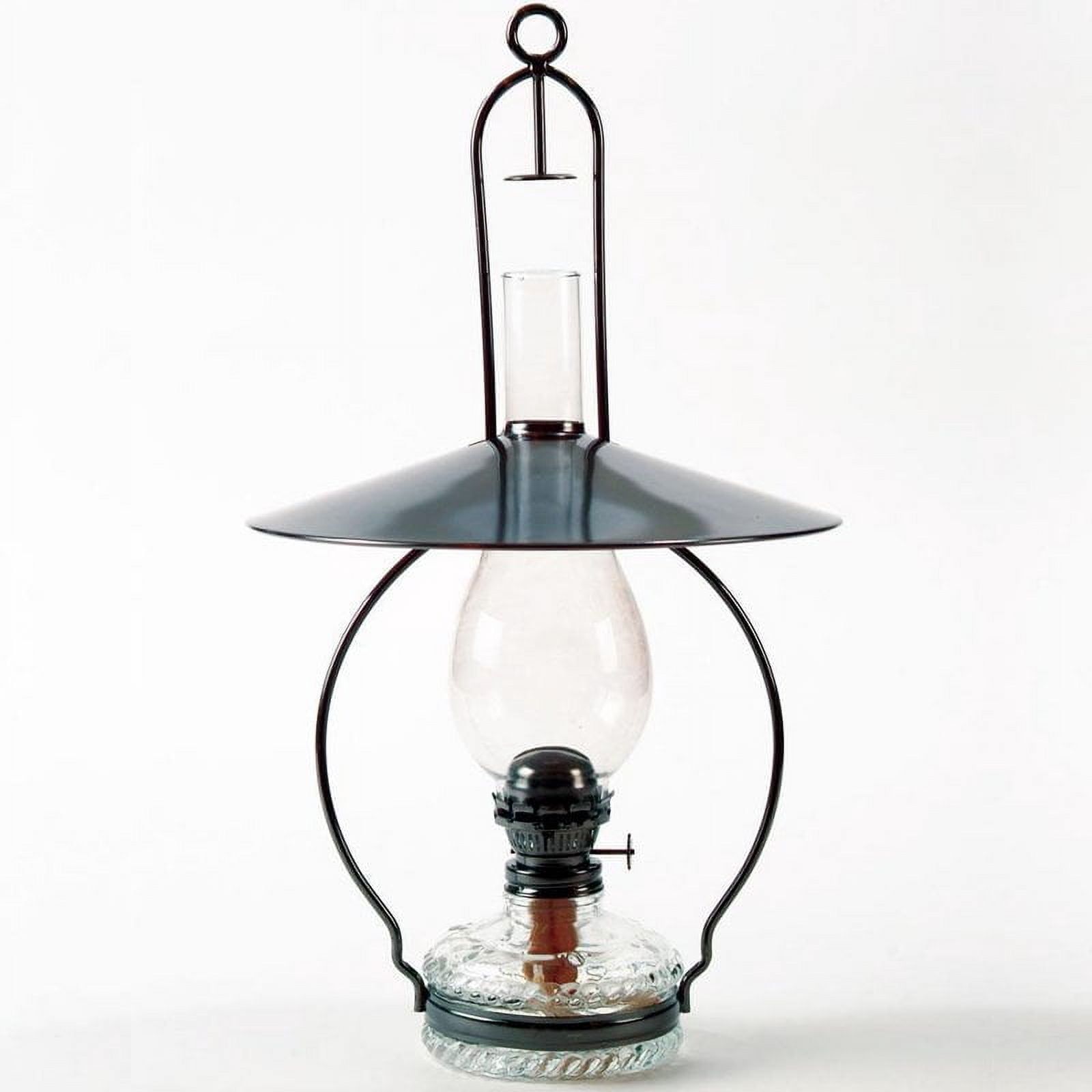 Antiqued Steel and Clear Glass Hanging Oil Lamp with Reflector