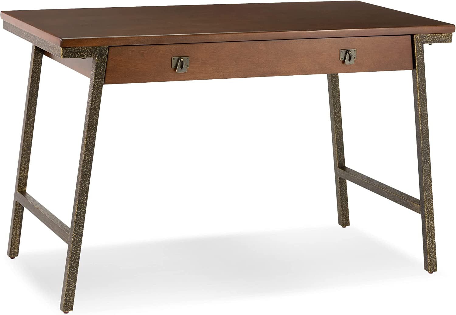 Empiria Medium Walnut Office Desk with Foundry Bronze Frame and Keyboard Tray