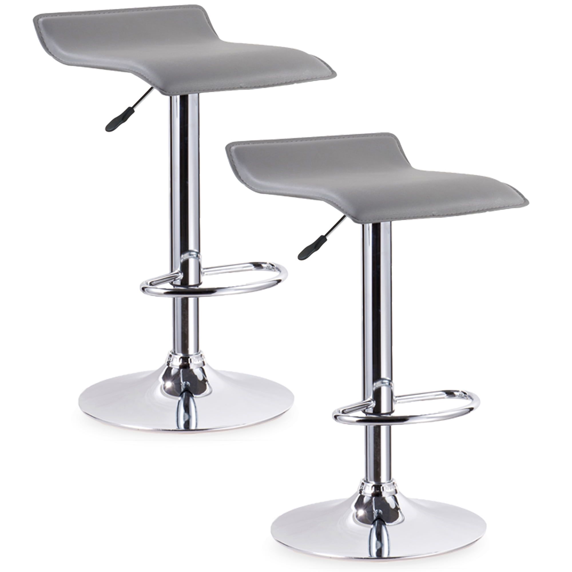 Adjustable Swivel Backless Bar Stool in Gray Leather and Chrome