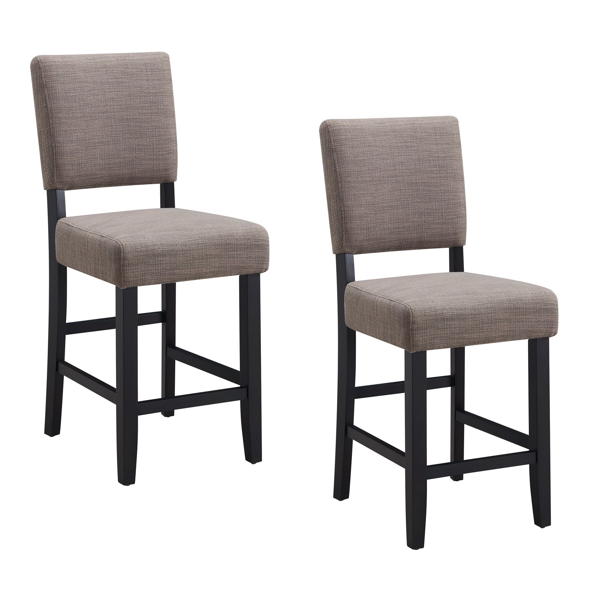 Black and Gray Upholstered Counter Height Stools with Wood Base, Set of 2