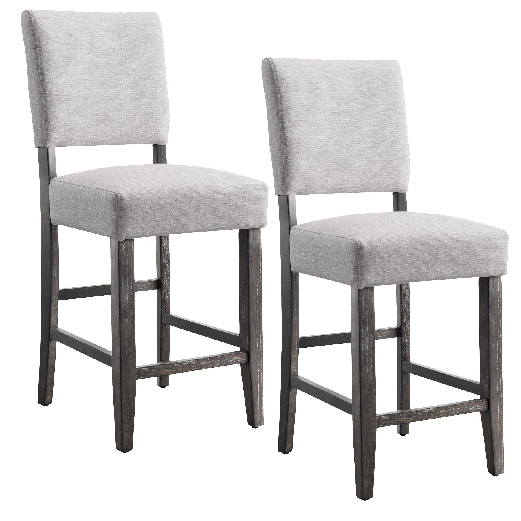 Set of 2 Gray Upholstered Wood Counter Height Barstools