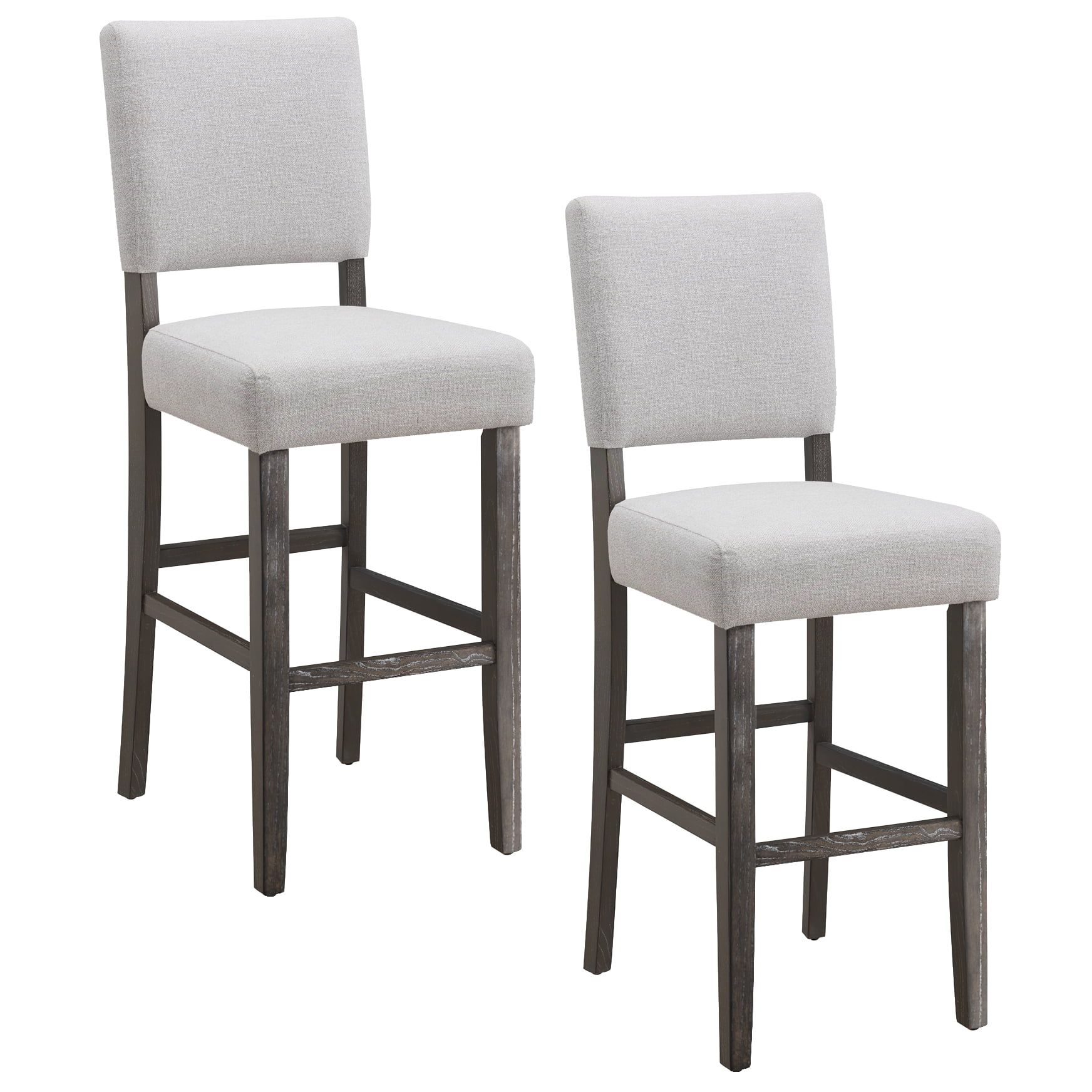 Gray Upholstered Wood Bar Height Stools, Set of 2