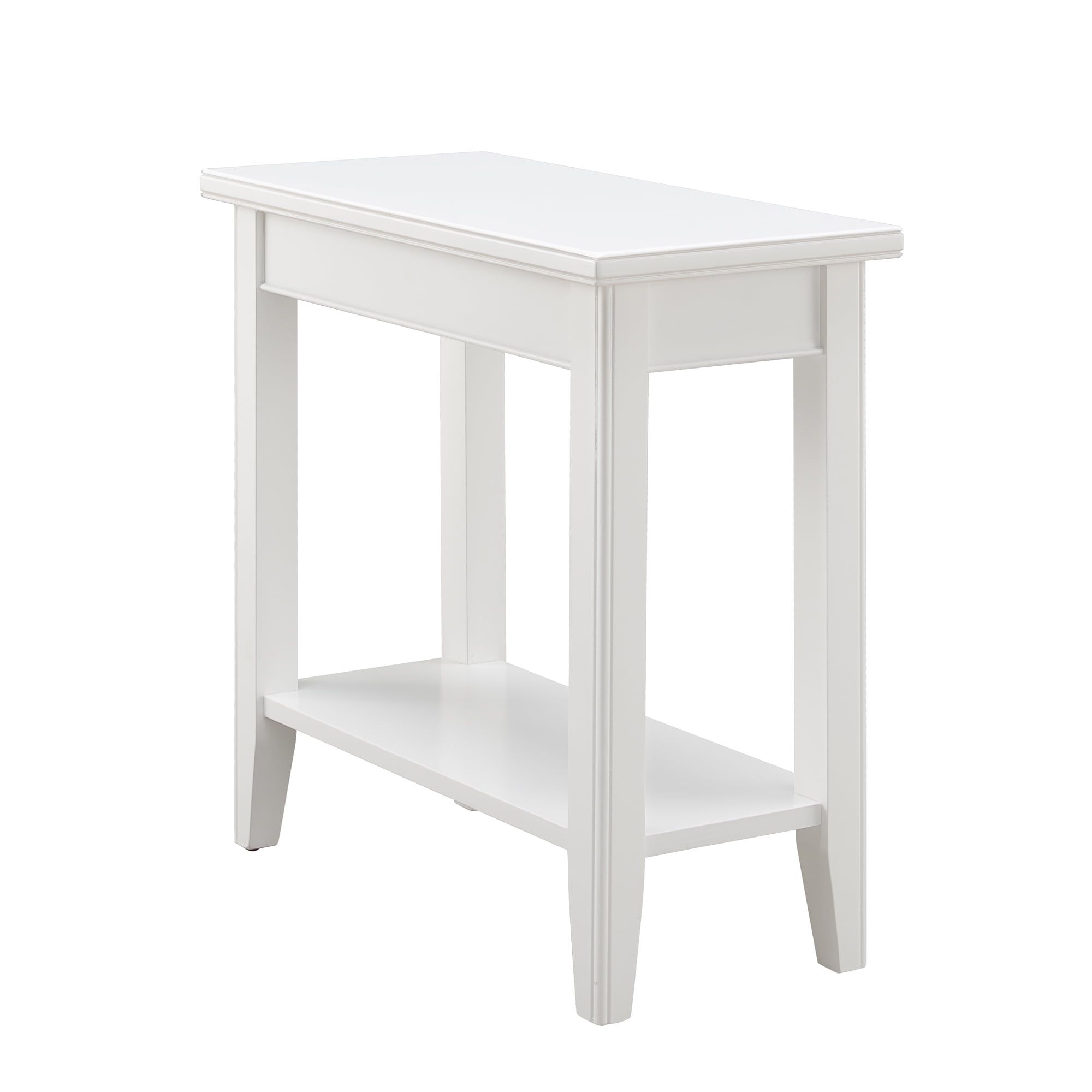 Laurent White Solid Wood Narrow End Table with Shelf