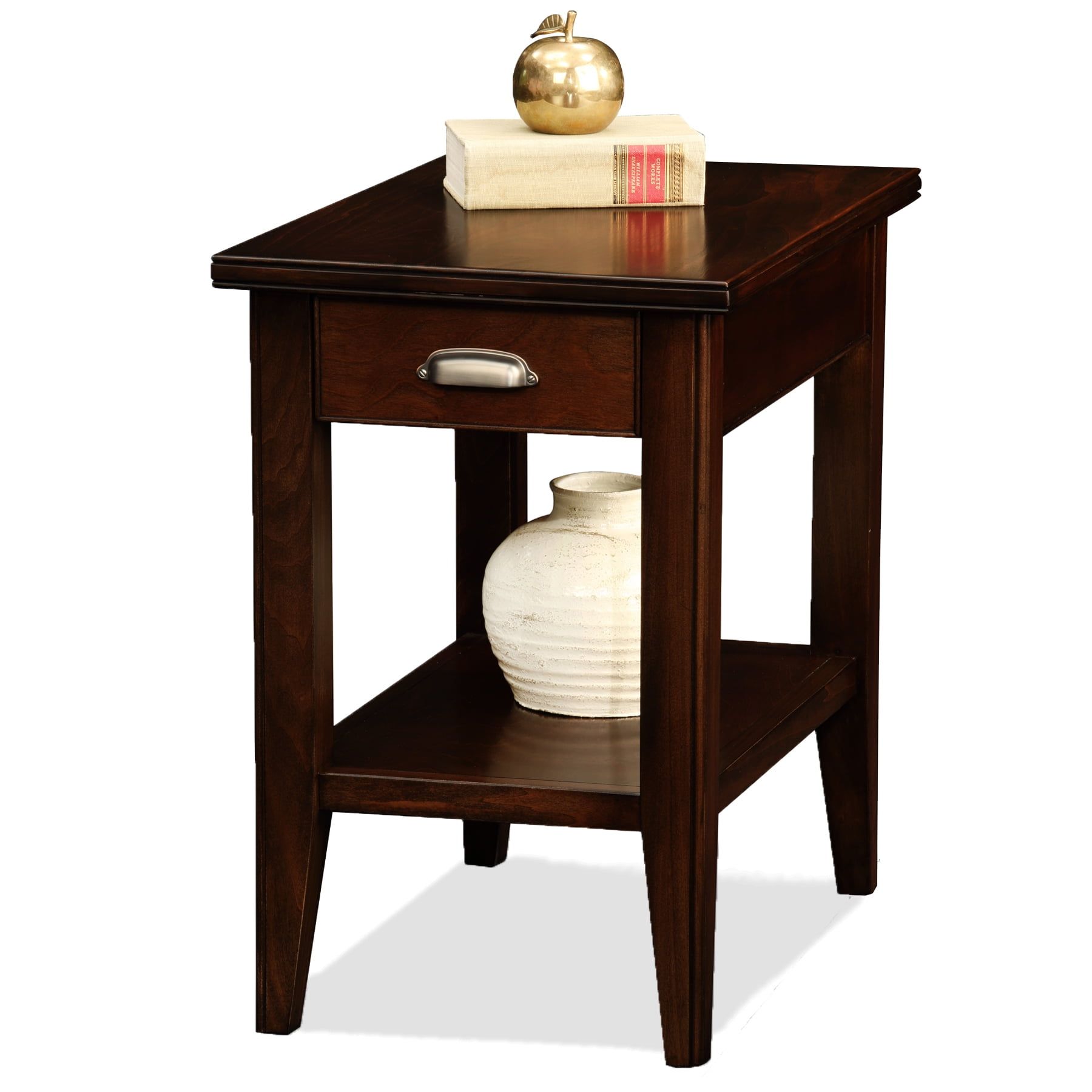 Laurent Chocolate Cherry Wood Chairside Table with Storage