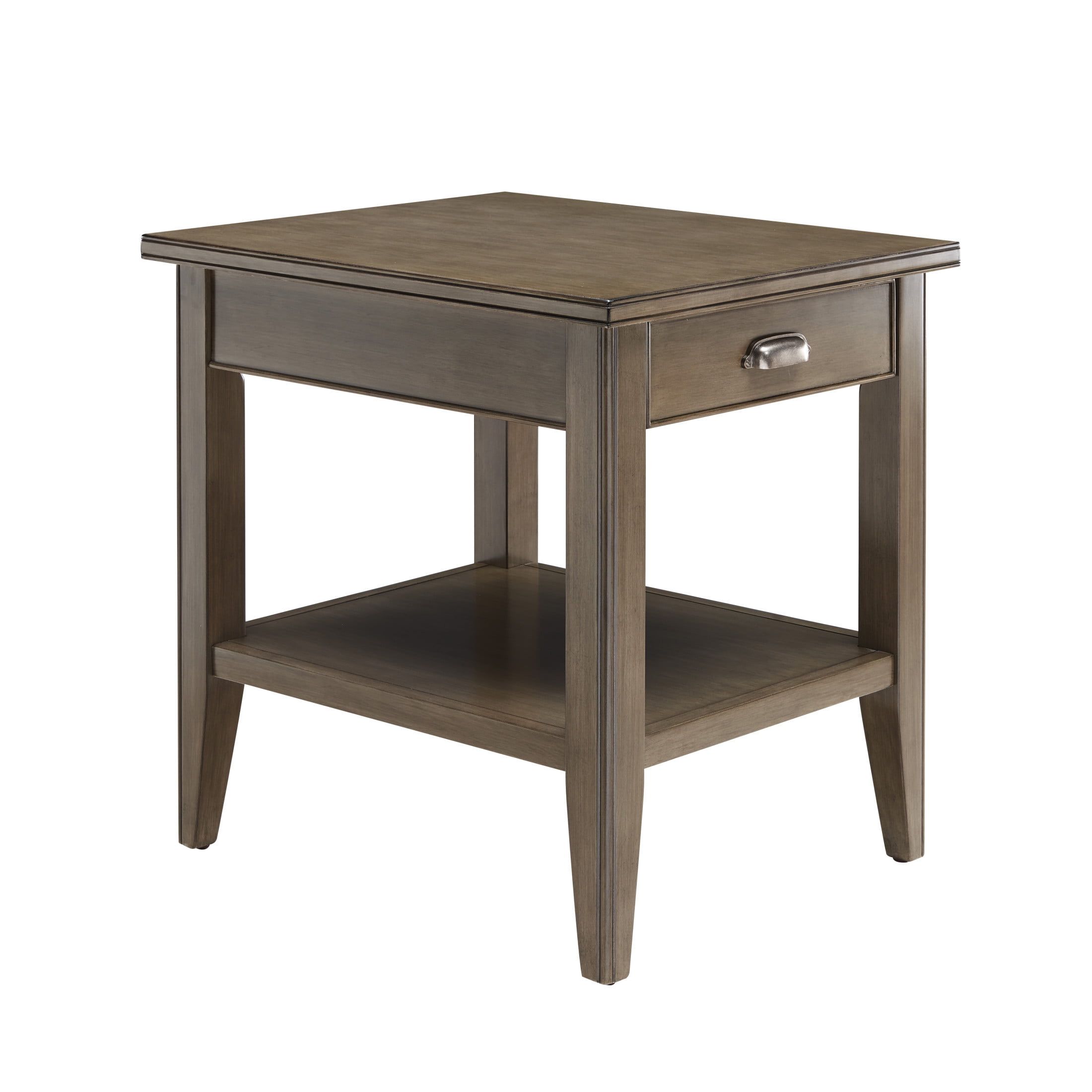 Laurent Smoke Gray Solid Wood End Table with Drawer and Shelf