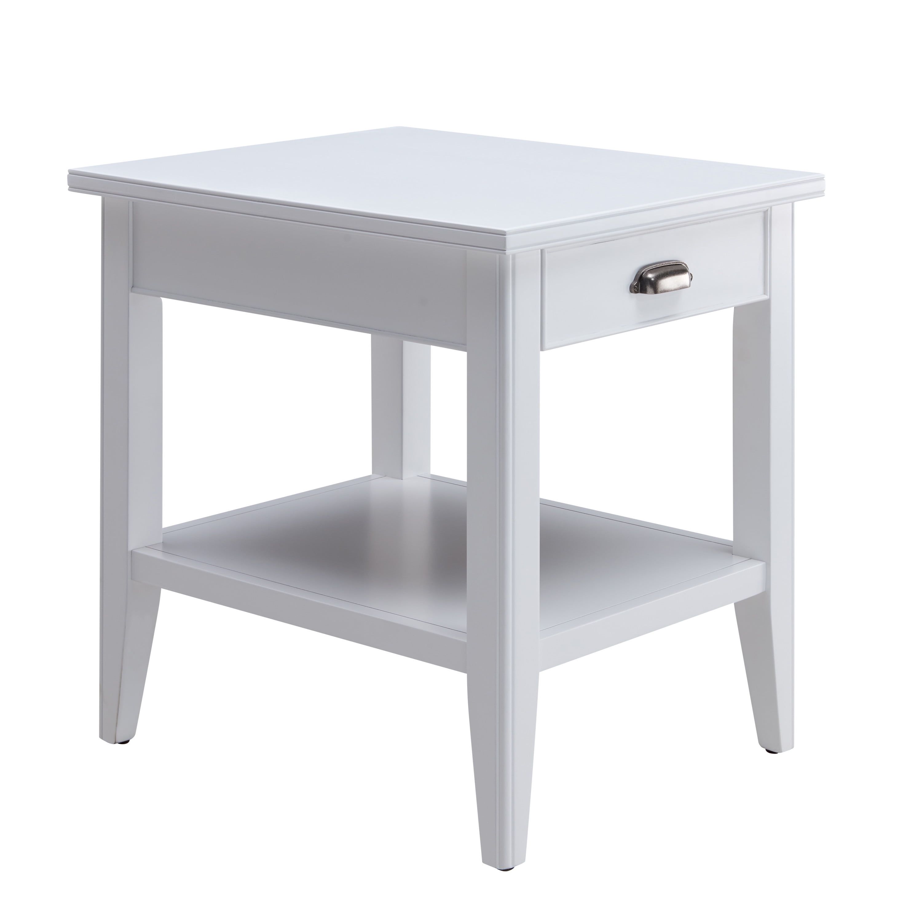 Laurent White Solid Wood End Table with Drawer and Shelf