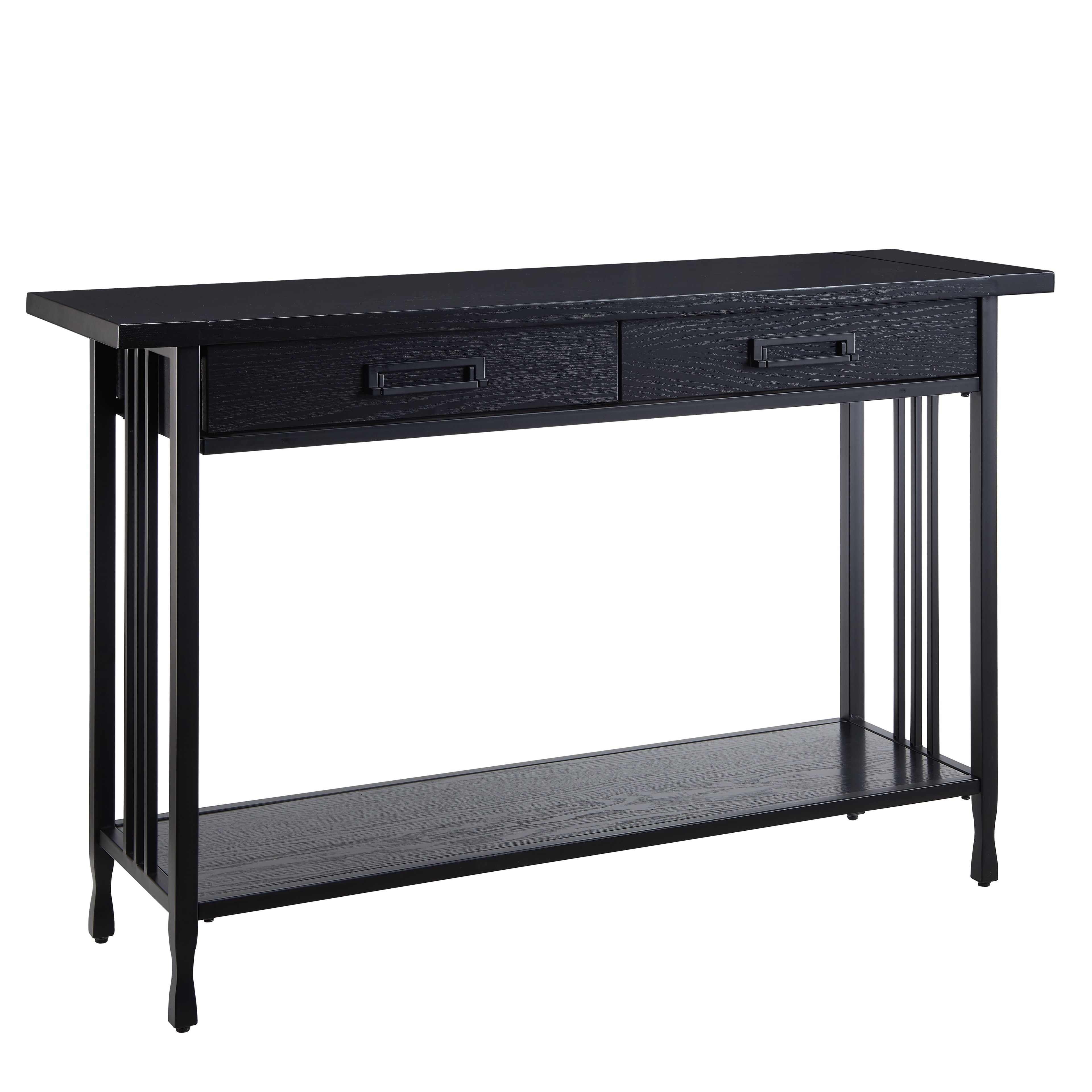 Black Wash Wood and Metal Console Table with Storage