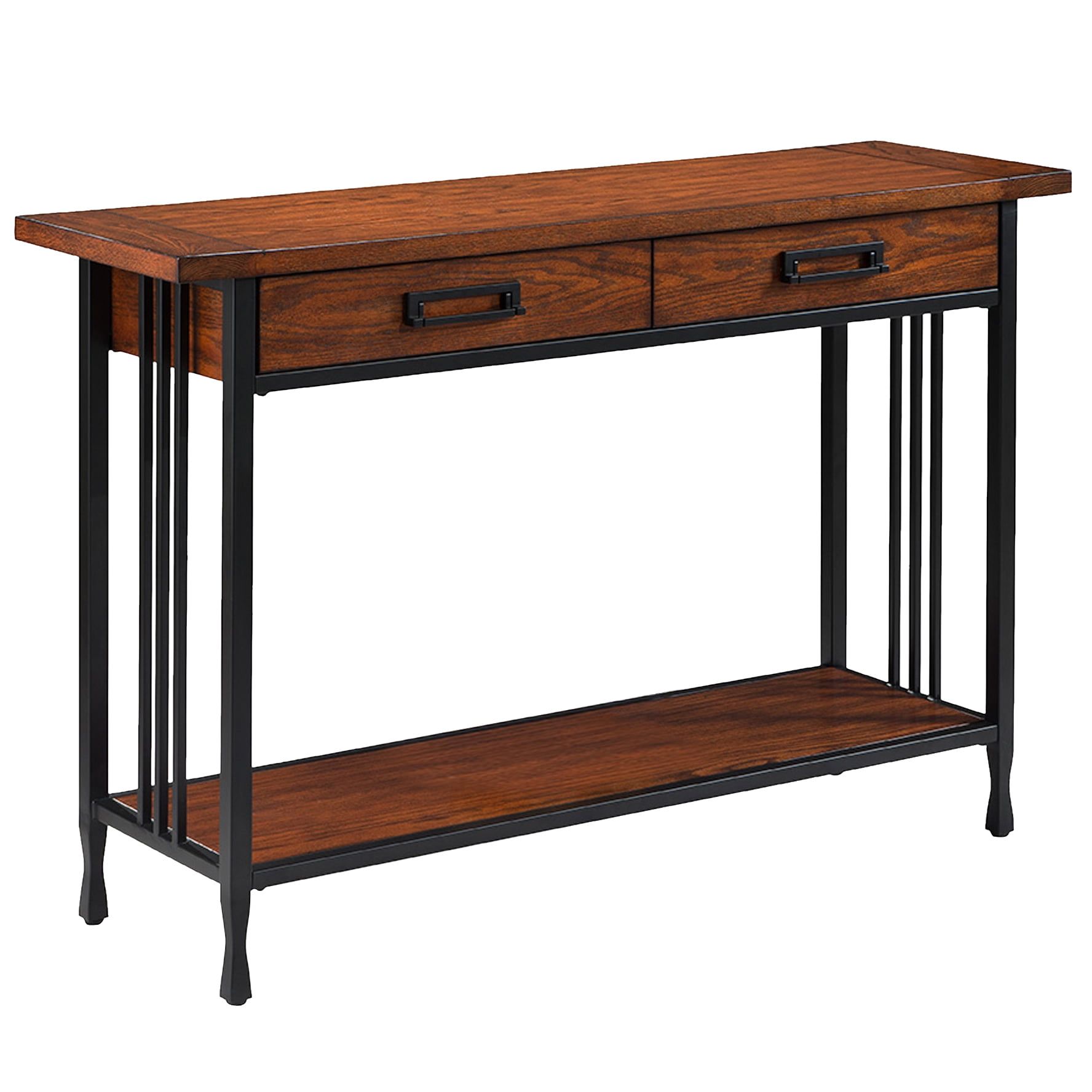 Ironcraft Mission Oak and Black Wood Sofa Table with Storage