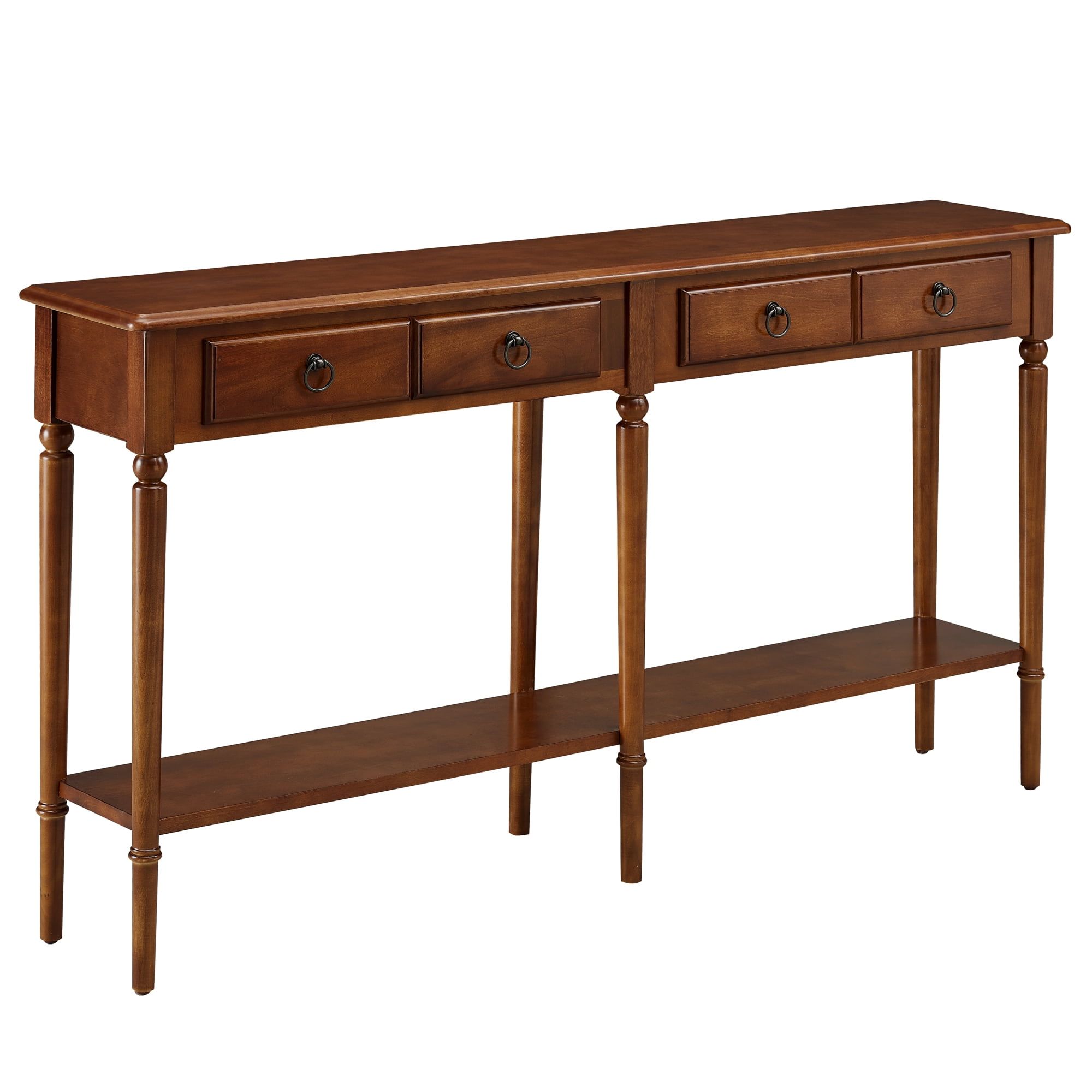 Pecan Wood Coastal Hall Console Table with Storage