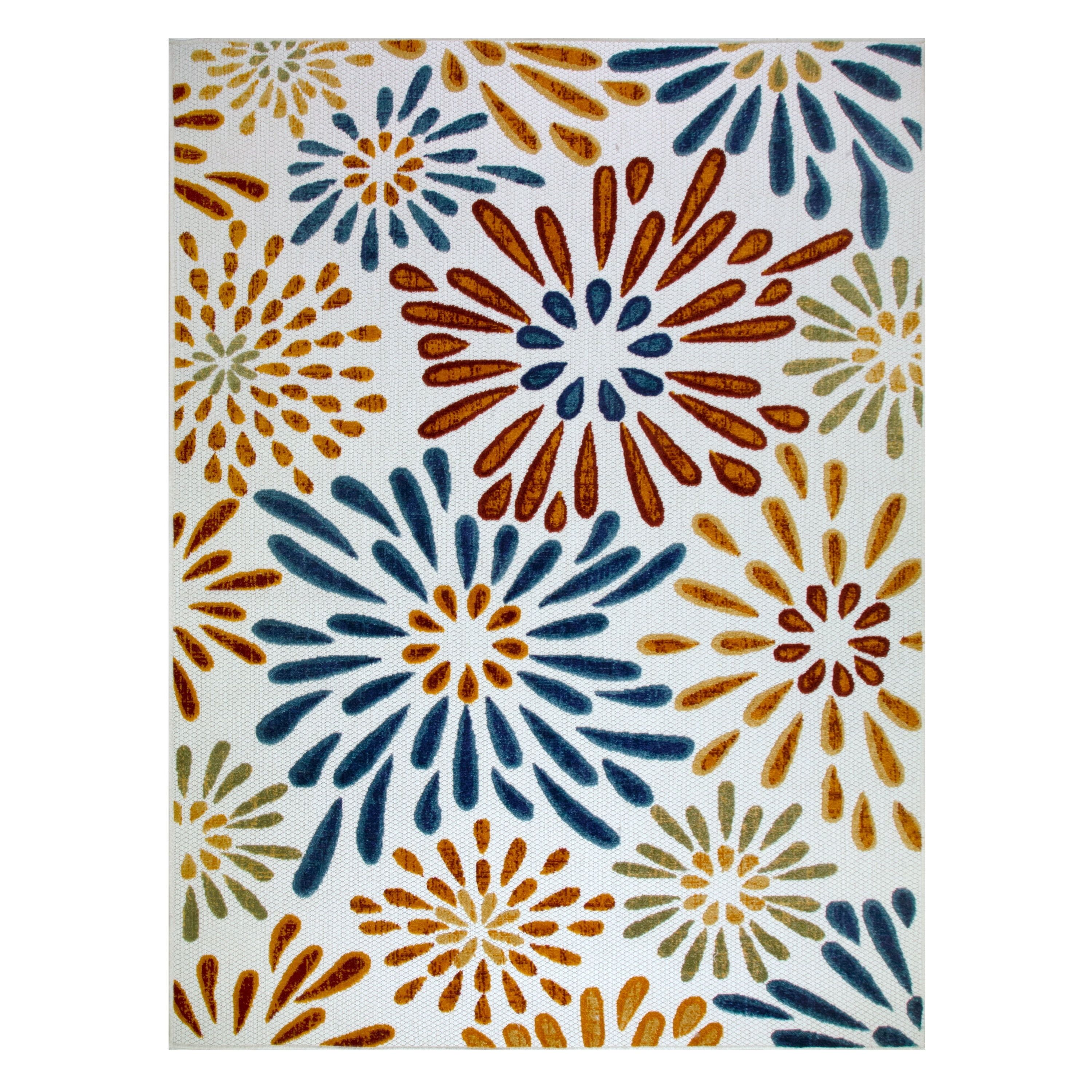 Blue and Gold Floral Indoor Outdoor Area Rug 4'x6'