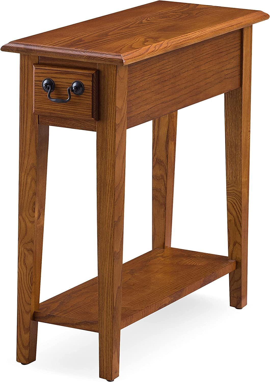 Rustic Oak Narrow Side Table with Drawer and Shelf