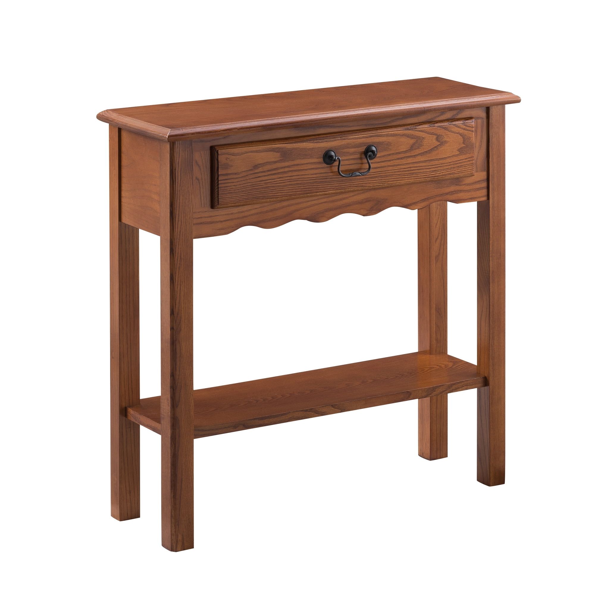 Medium Oak Wood Console Table with Drawer and Shelf