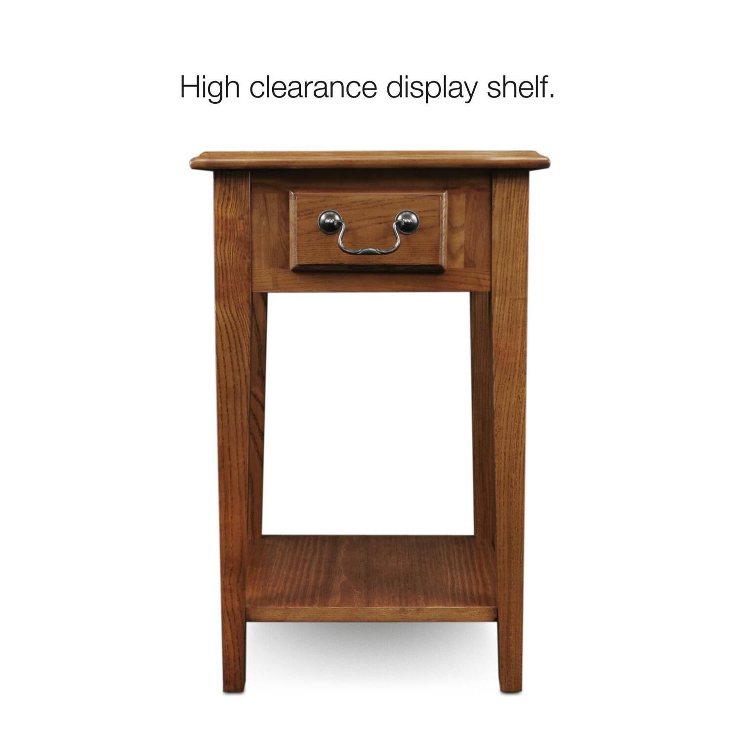 Medium Oak Rectangular Wood Side Table with Storage