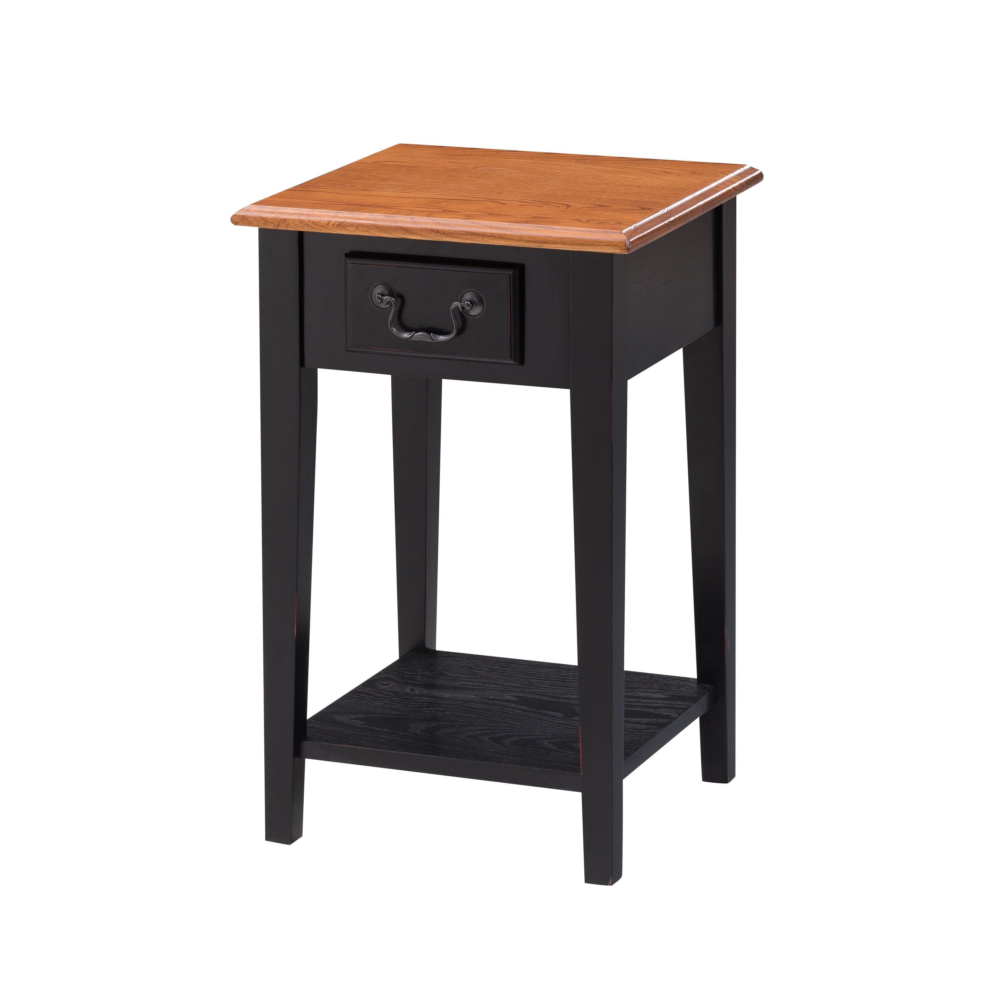 Medium Oak and Slate Black Square Side Table with Drawer