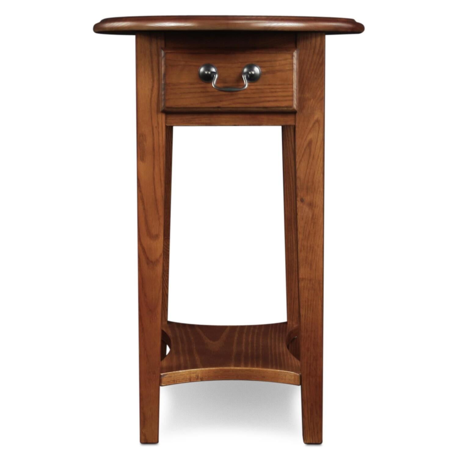 Elegant Round Medium Oak Side Table with Storage Drawer