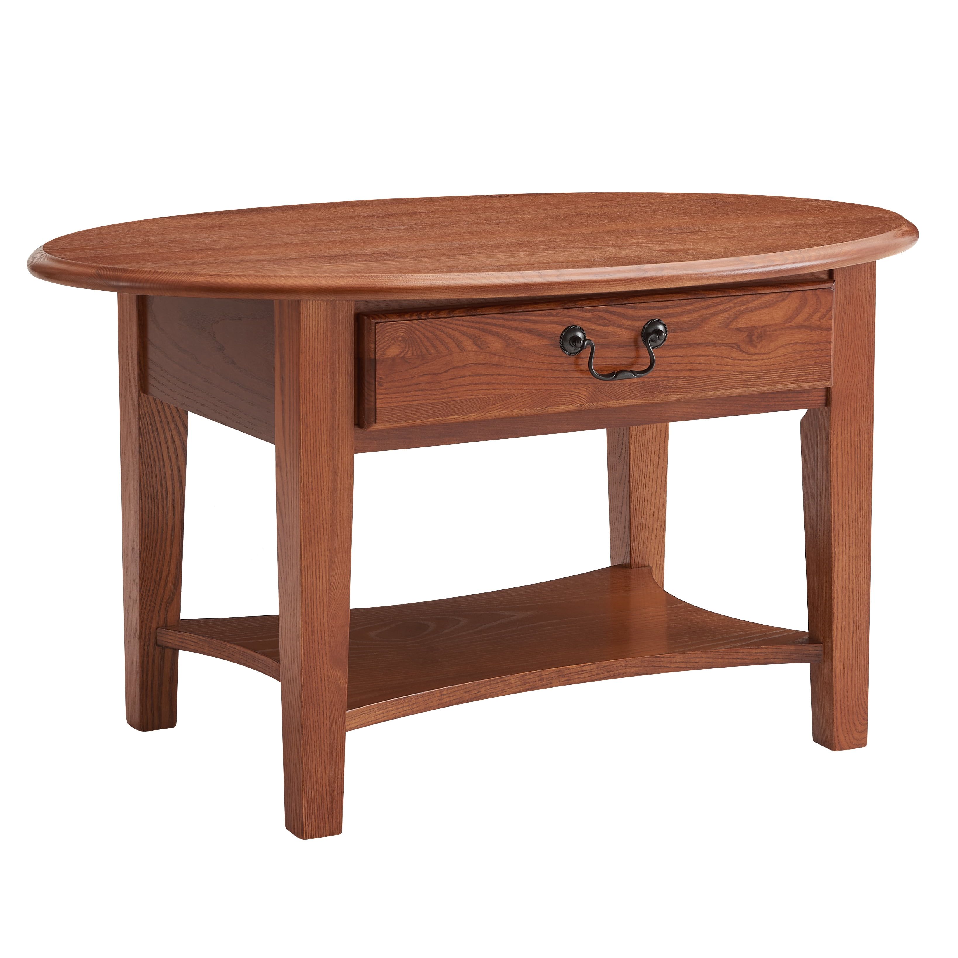 Medium Oak Oval Wood Coffee Table with Storage Drawer