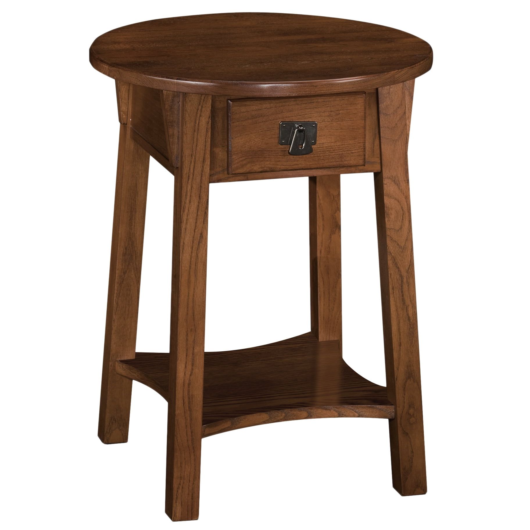 Russet Solid Wood Round End Table with Drawer and Shelf