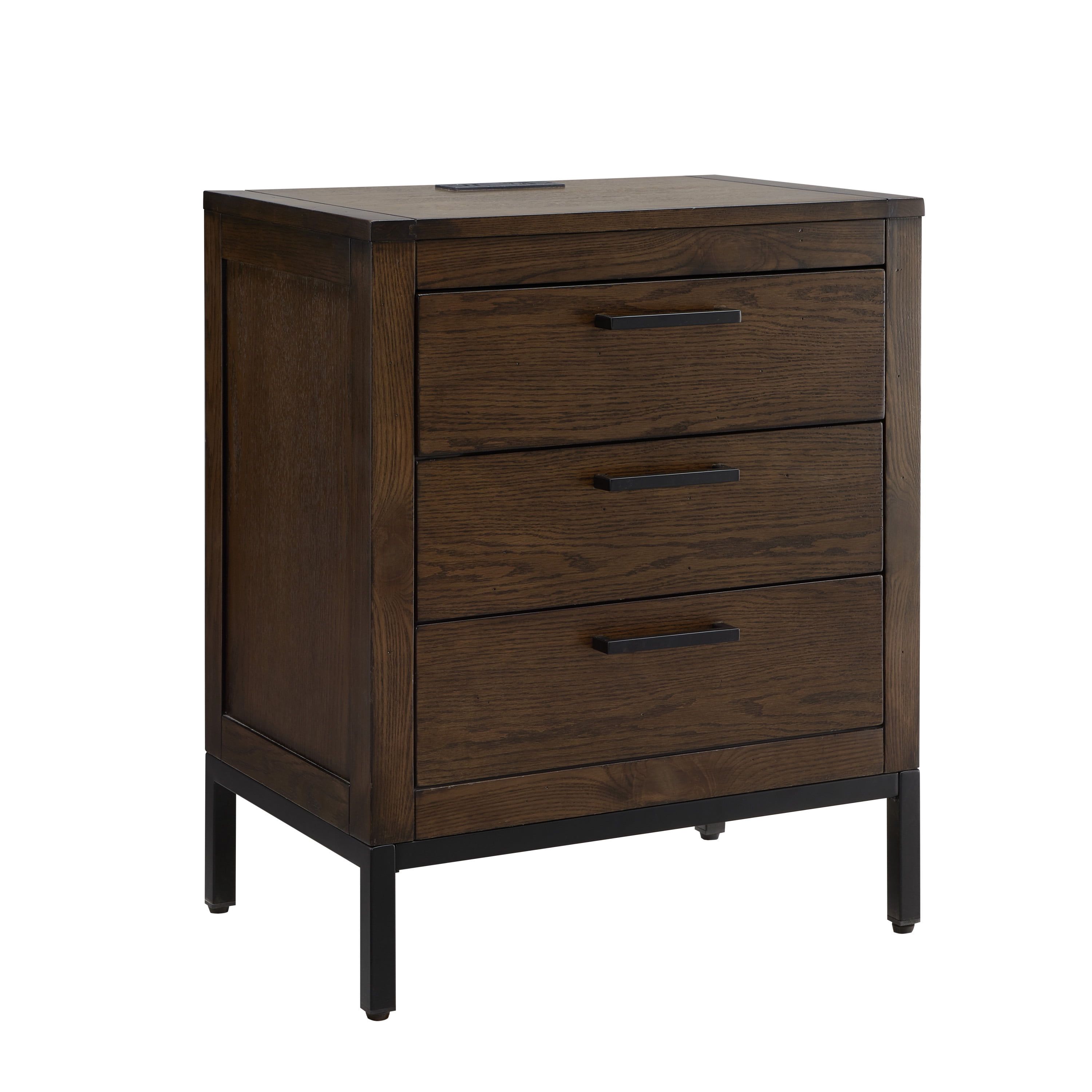 Distressed Riverstone Solid Wood 3-Drawer Nightstand with USB-C Charging