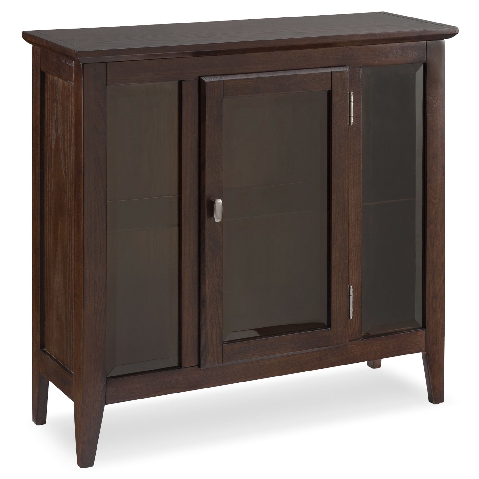 Chocolate Oak Lighted Entryway Curio Cabinet with Glass Shelf