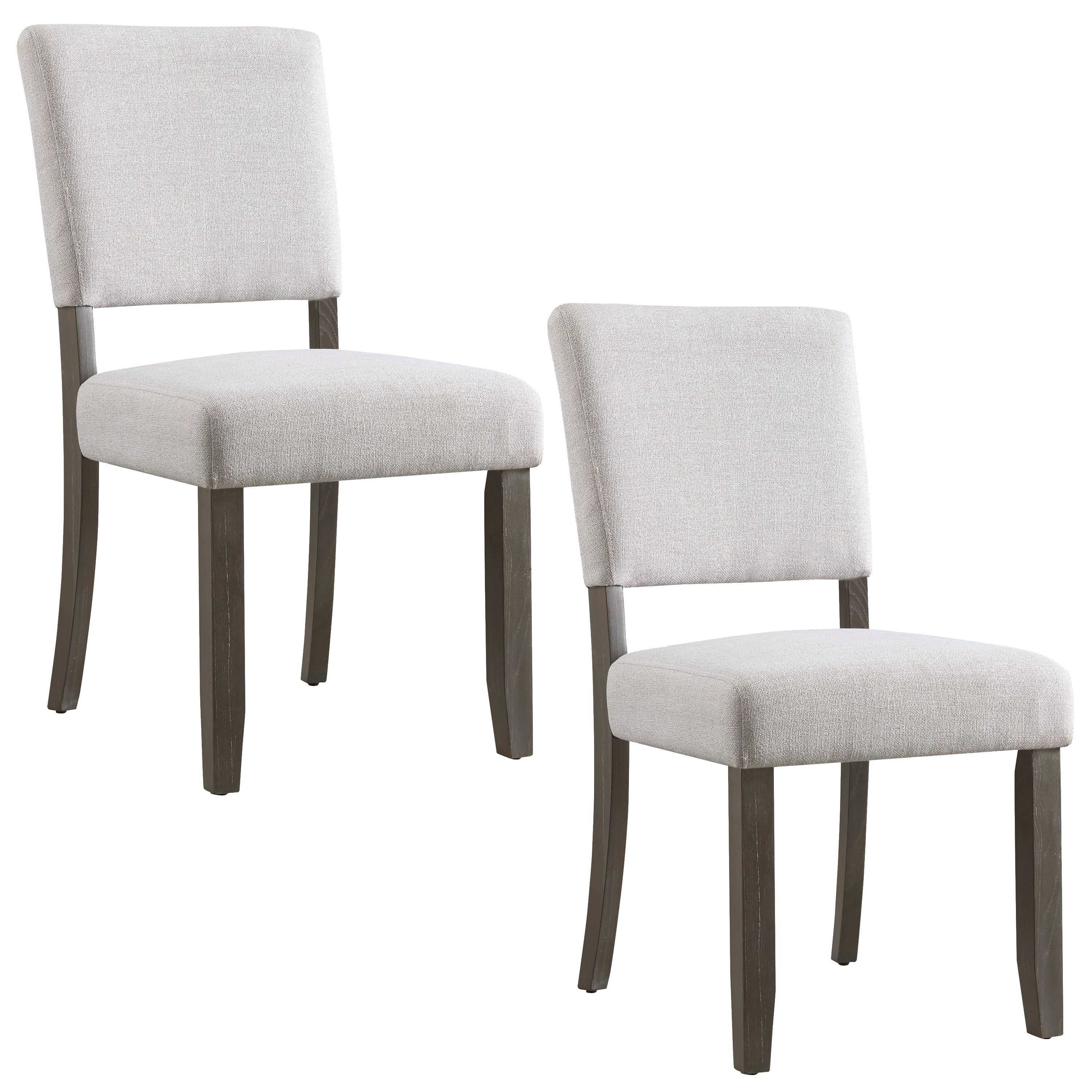 Heather Gray Upholstered Linen Side Chair with Wood Legs, Set of 2